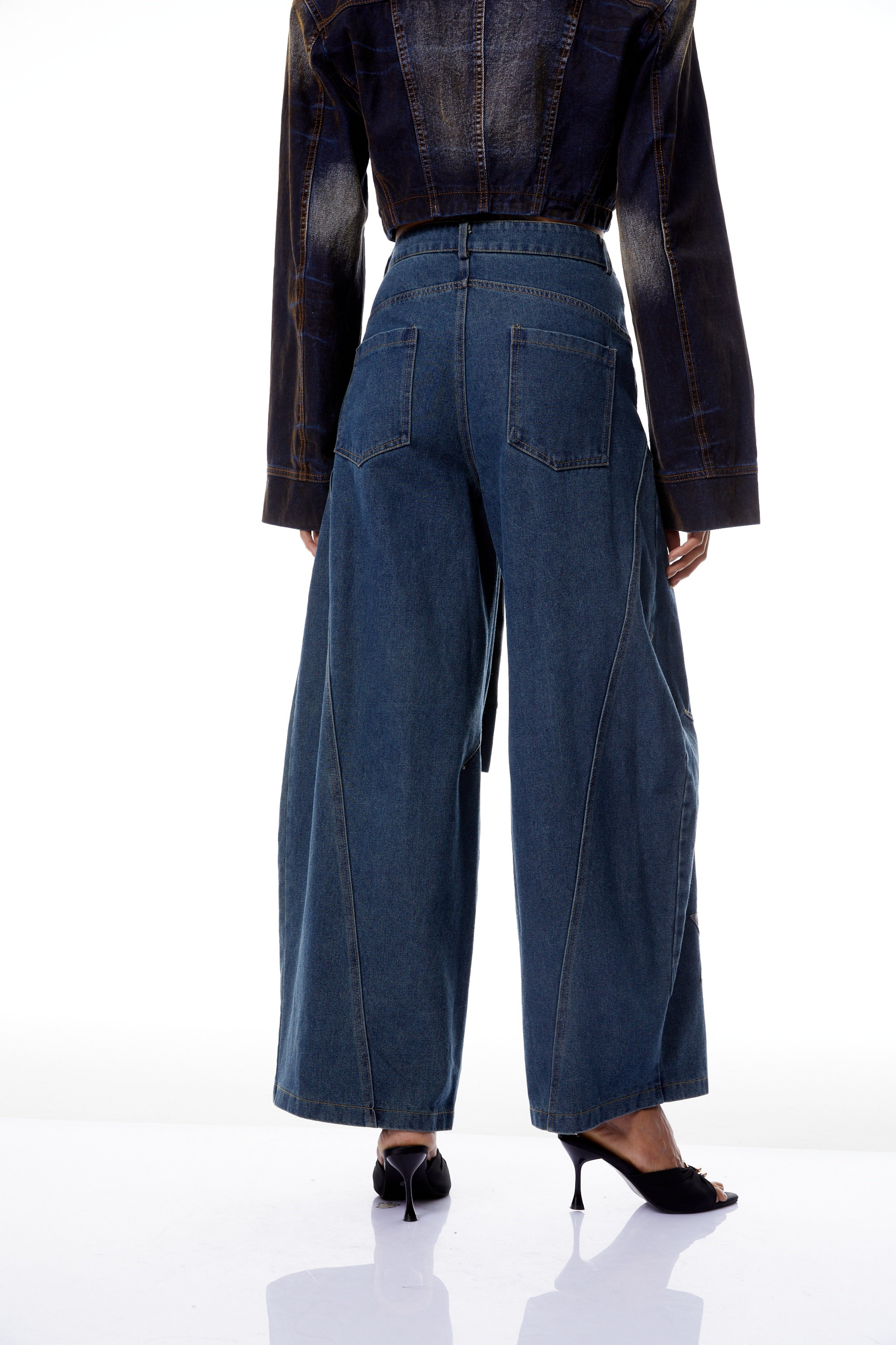 Justine Blue Checked Patchwork Baggy Jeans