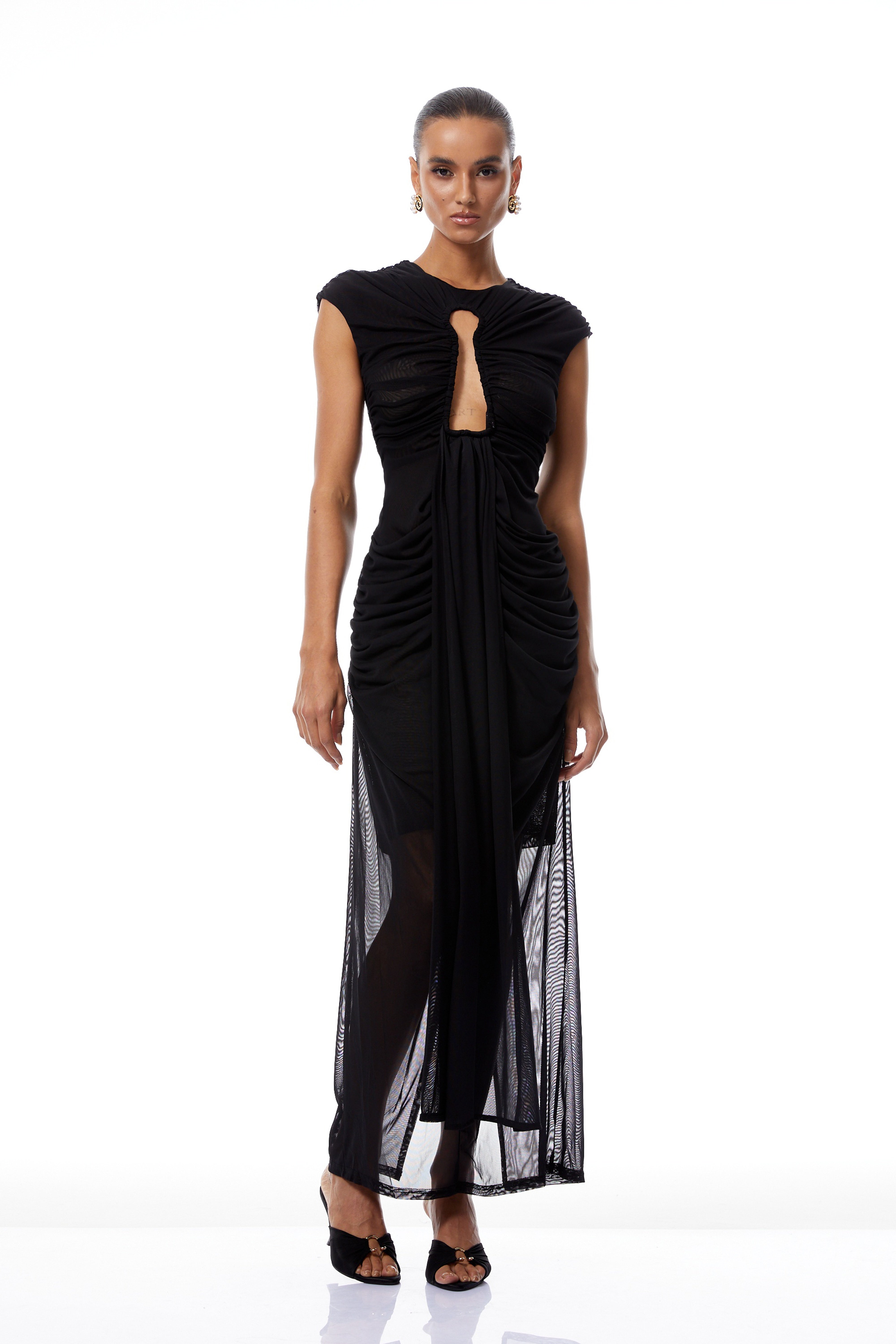 Daniela Black Keyhole Ruched Maxi Dress