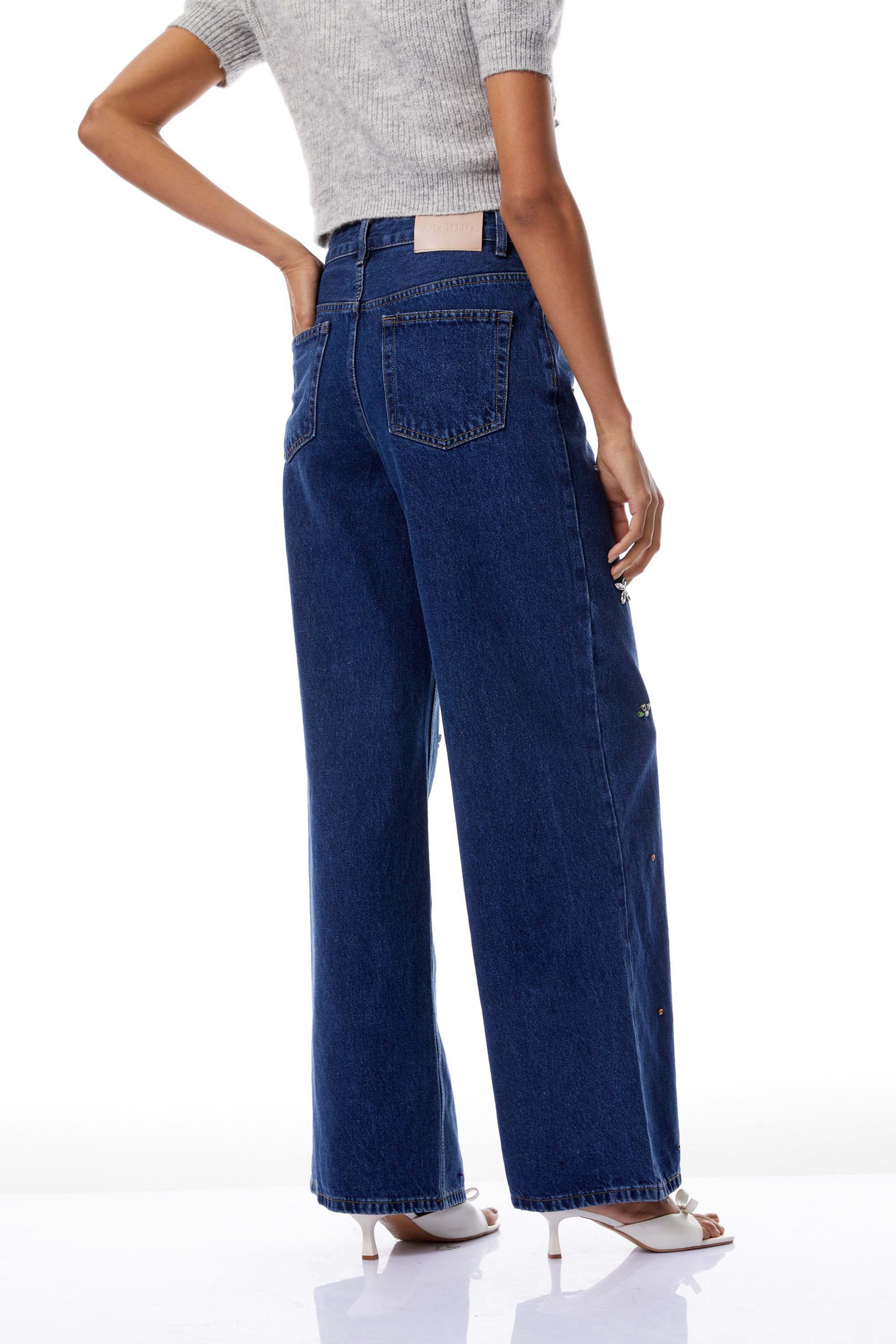 Caoimhe Indigo Blue Crystal Floral Jeans (Final Sale-US Only)