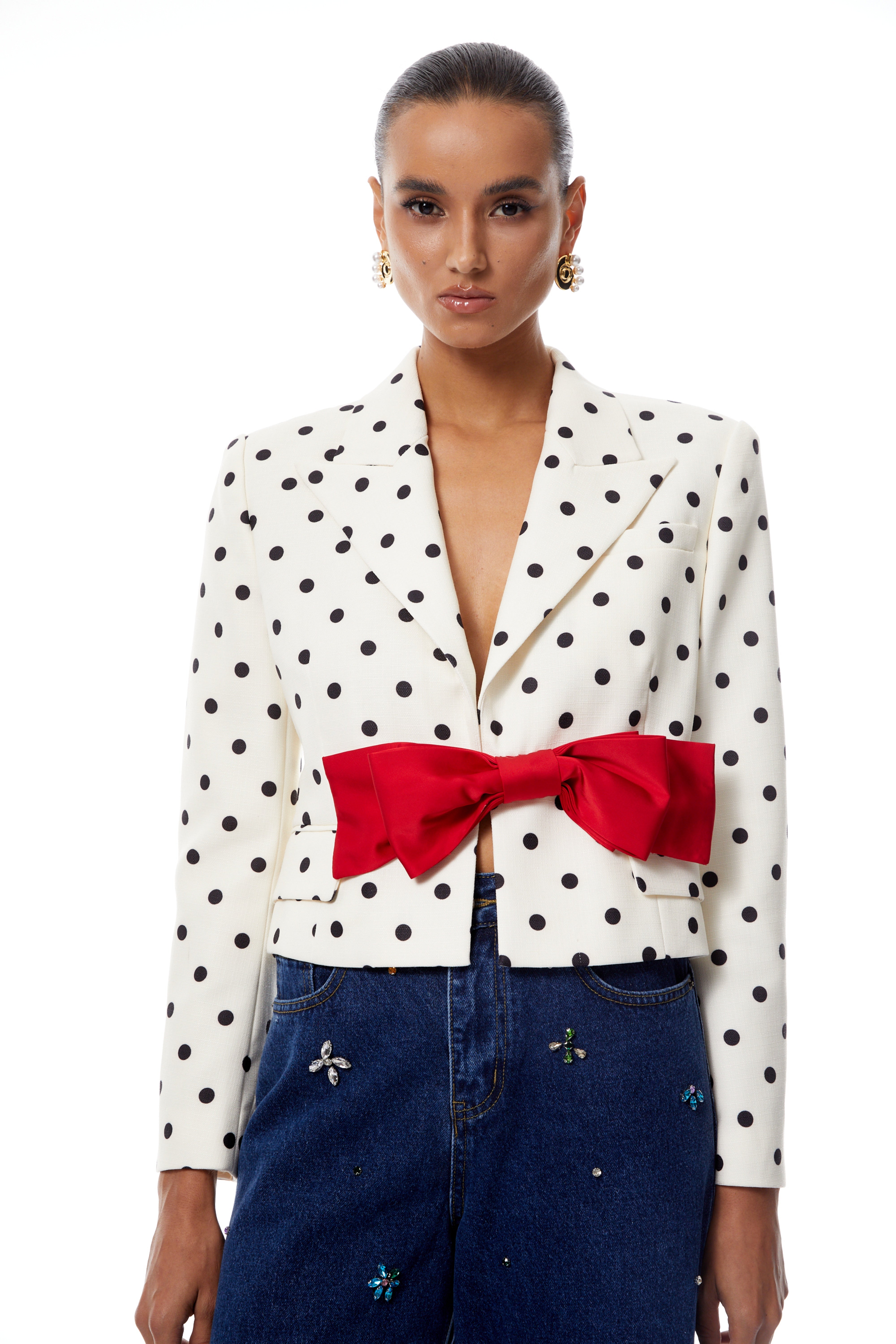 Valentine White Bowknot Polka Dot Short Jacket