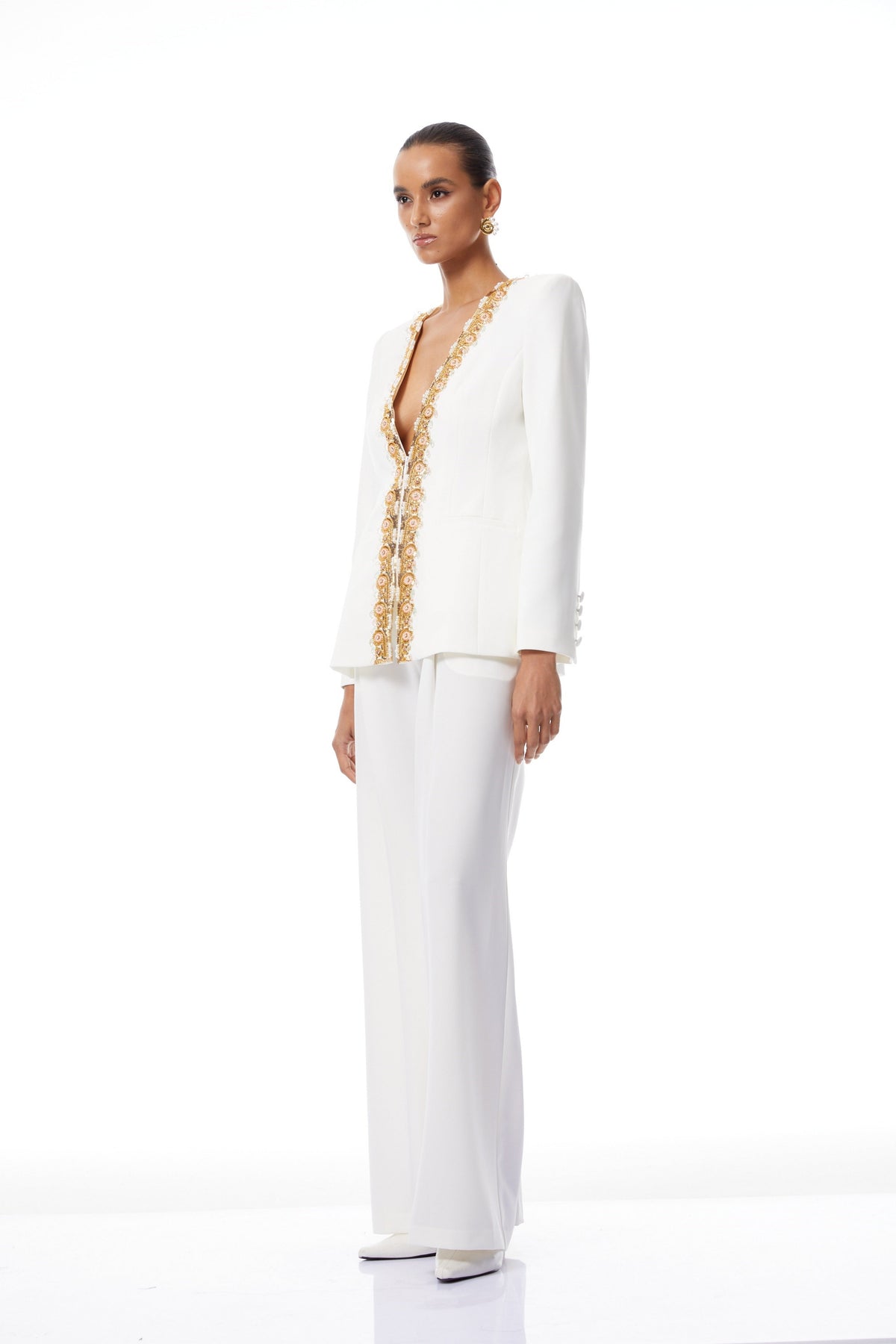 Leopoldine White Embellished Blazer & Trousers Set