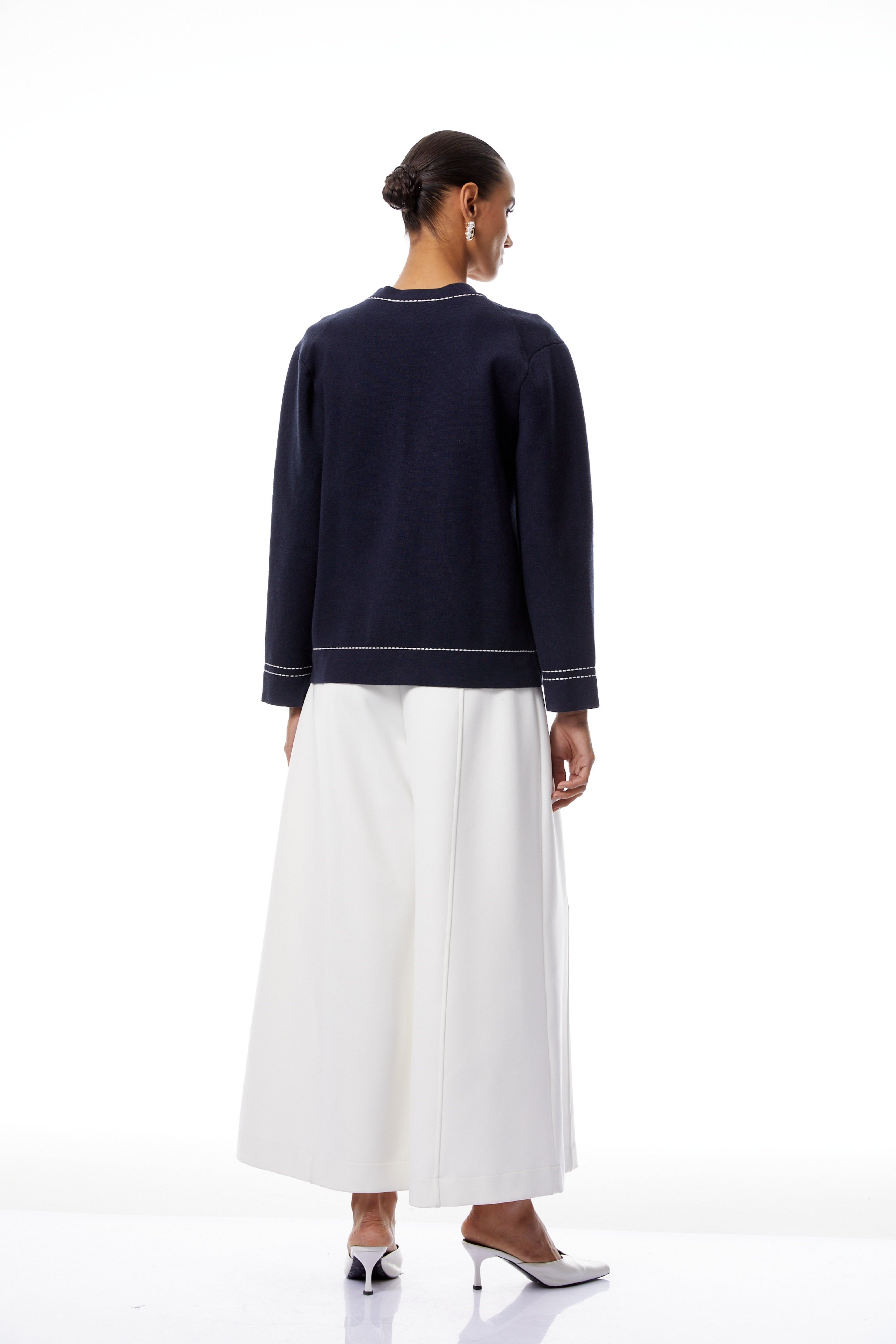 Margaux Blue Contrast Stitching Knit Cardigan