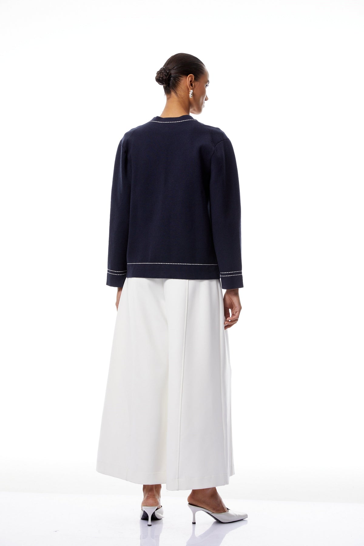Margaux Blue Contrast Stitching Knit Cardigan