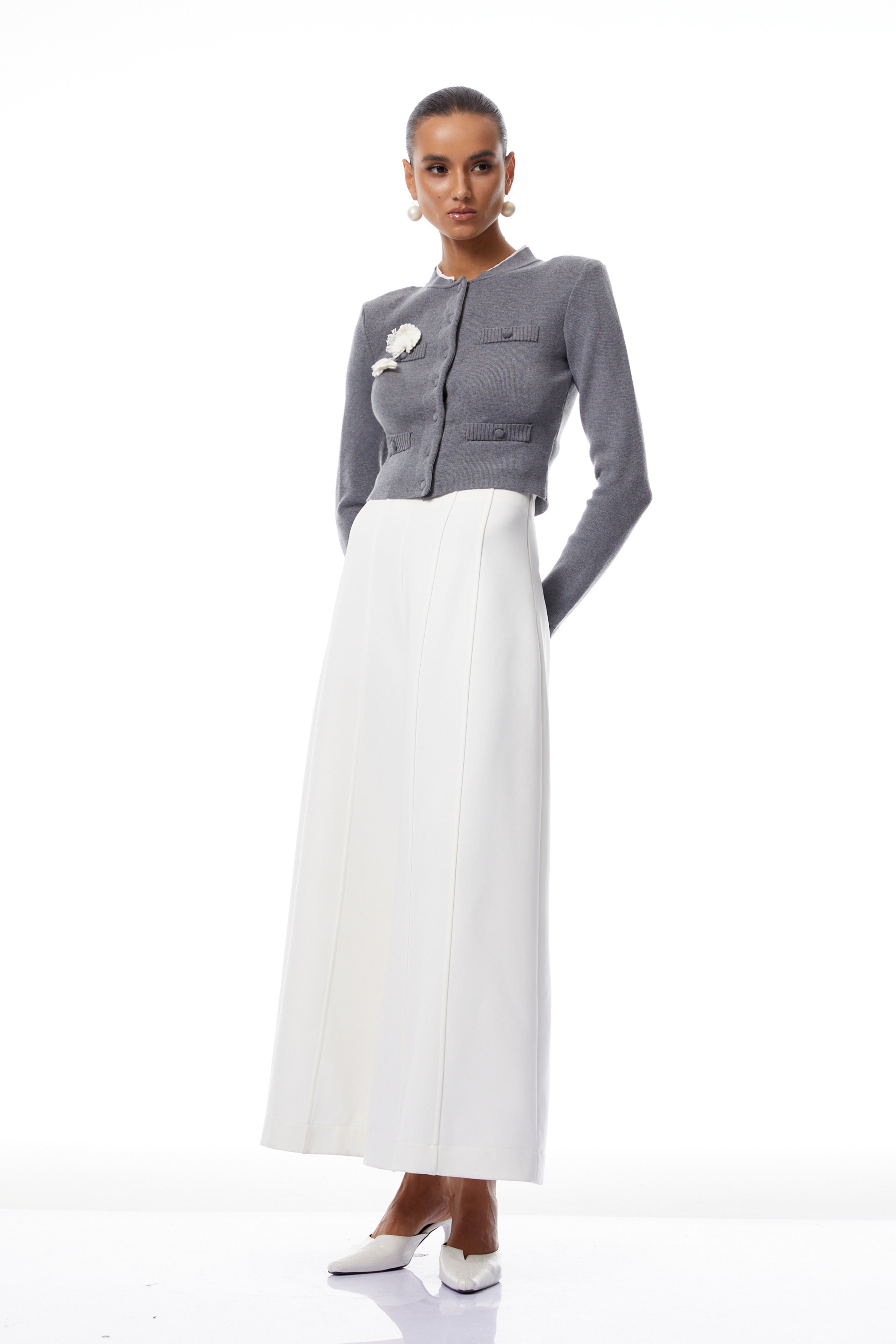 Lisette Grey 3D Petal Knit Cardigan (Final Sale-US Only)