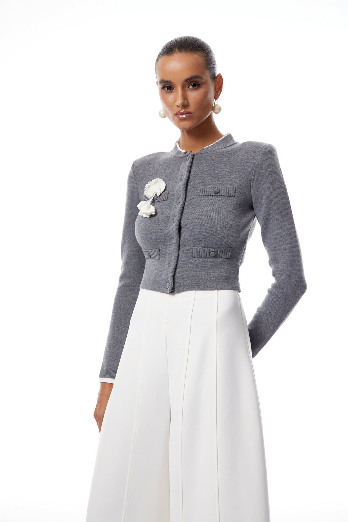 Lisette Grey 3D Petal Knit Cardigan