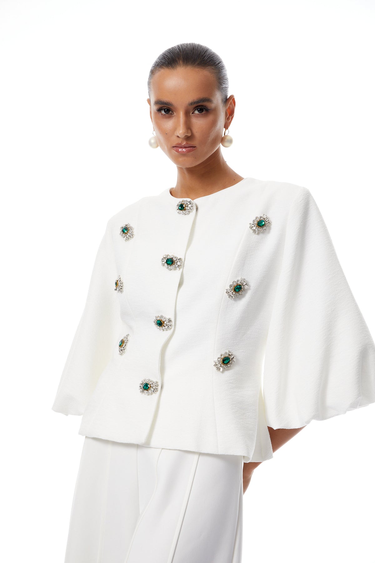 Bérénice White Crystal Embellished Peplum Jacket (Final Sale-US Only)