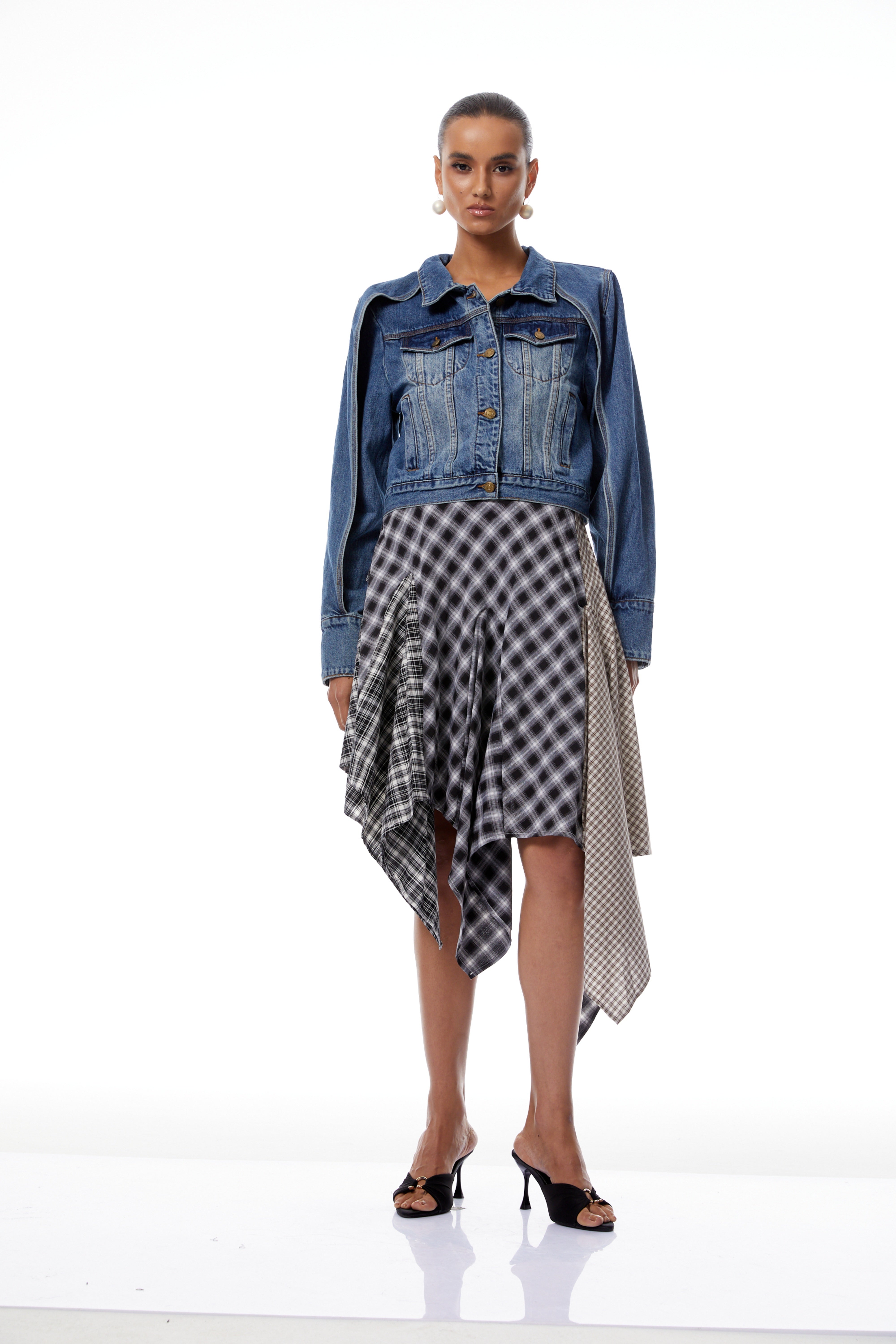 Calypso Blue Shawl Design Denim Short Jacket