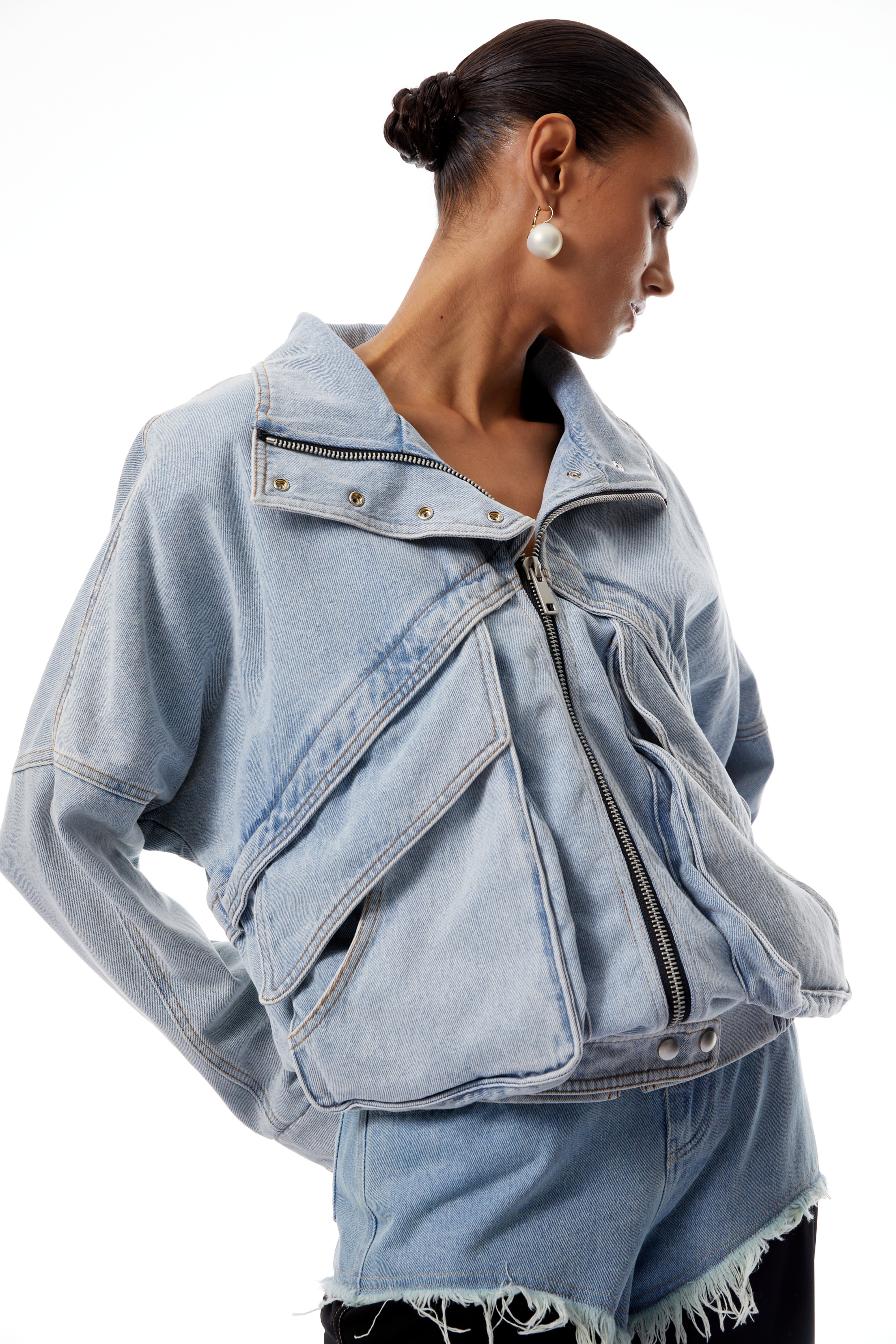 Emilia Blue Layered Cargo Pocket Denim Jacket