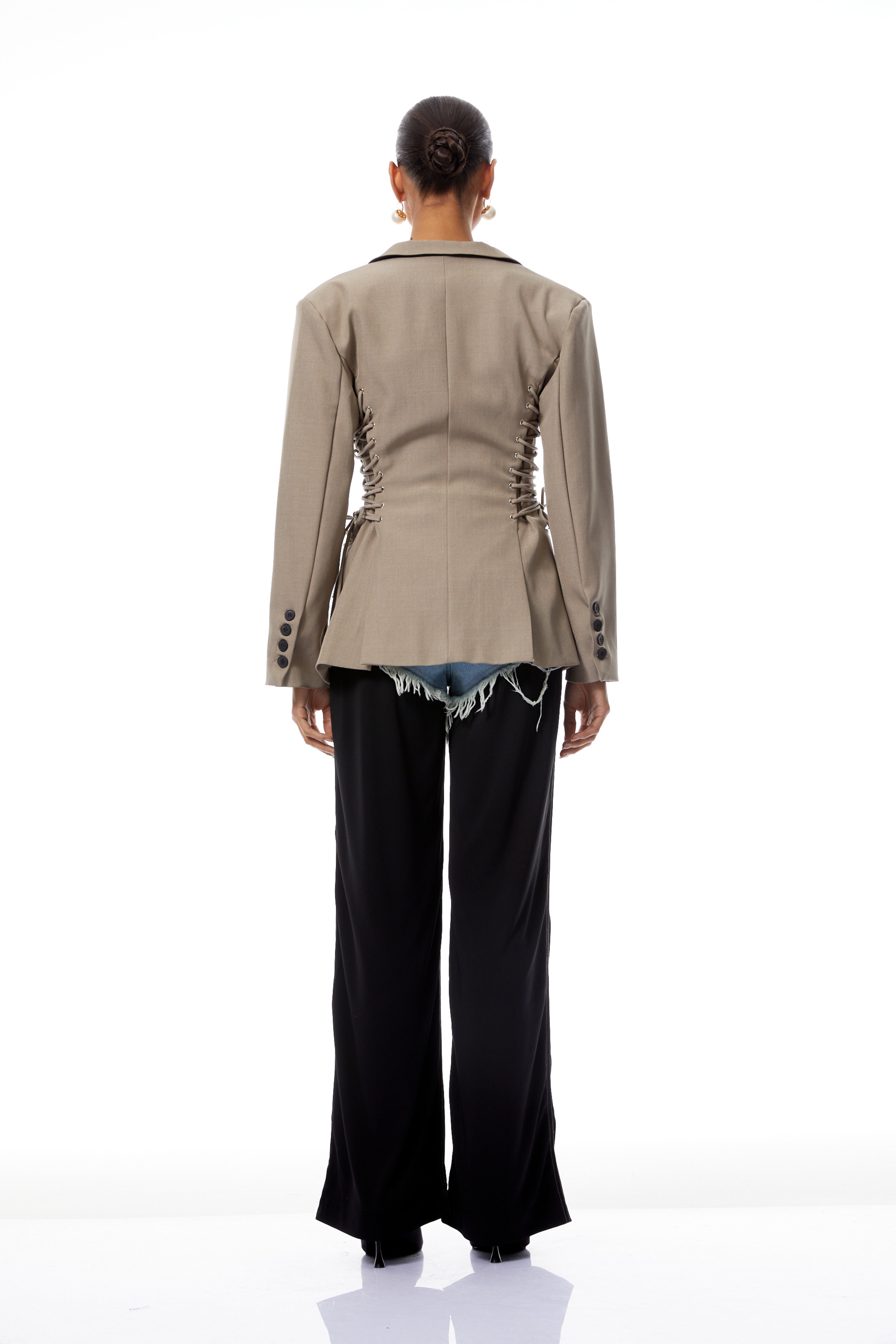 Éliane Grey Lace Up Single-Breasted Blazer