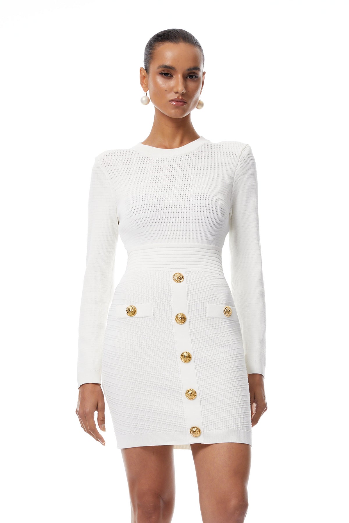 Laila White Textured Stretch Knit Mini Dress