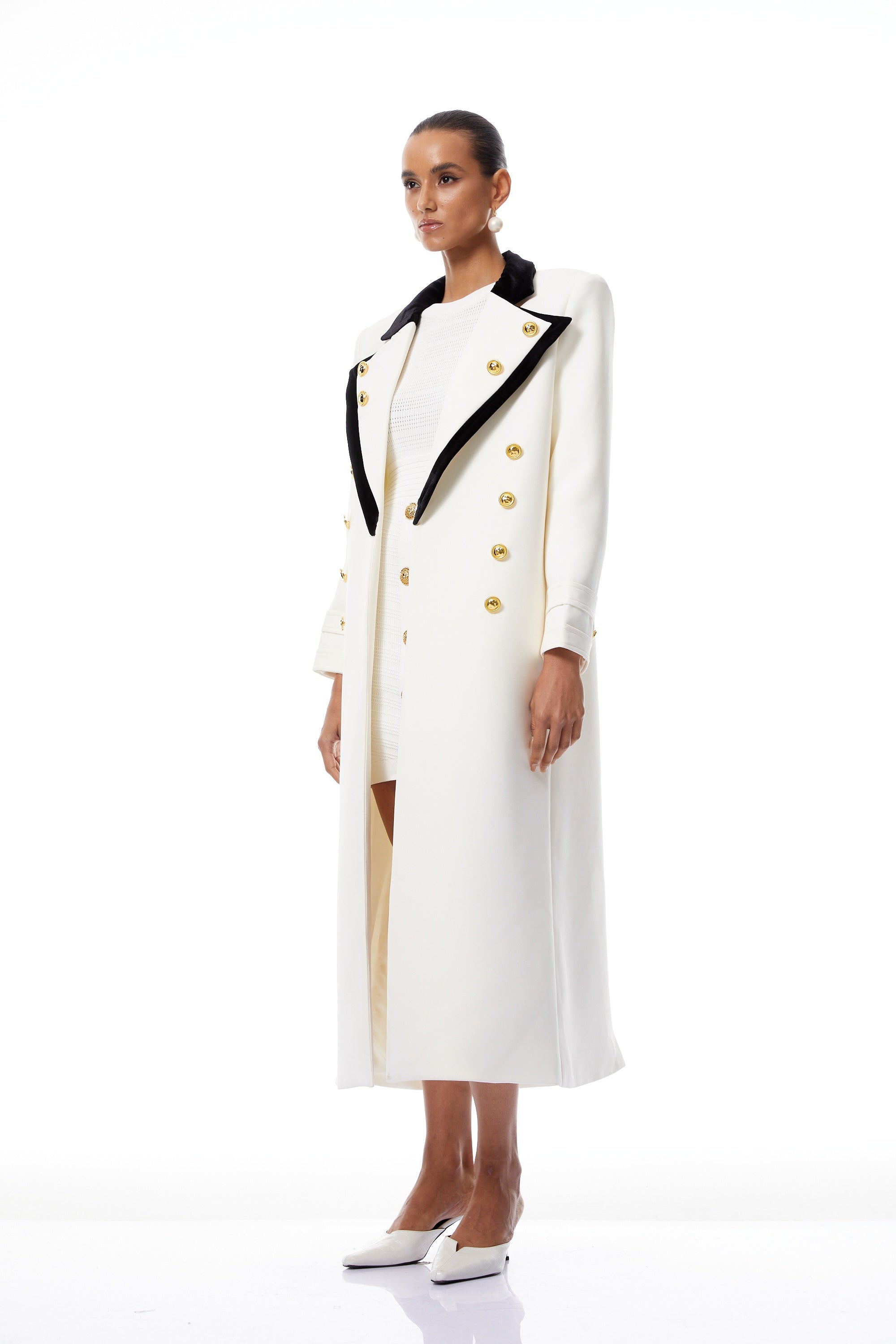 Rodica White Double-Breasted Overcoat