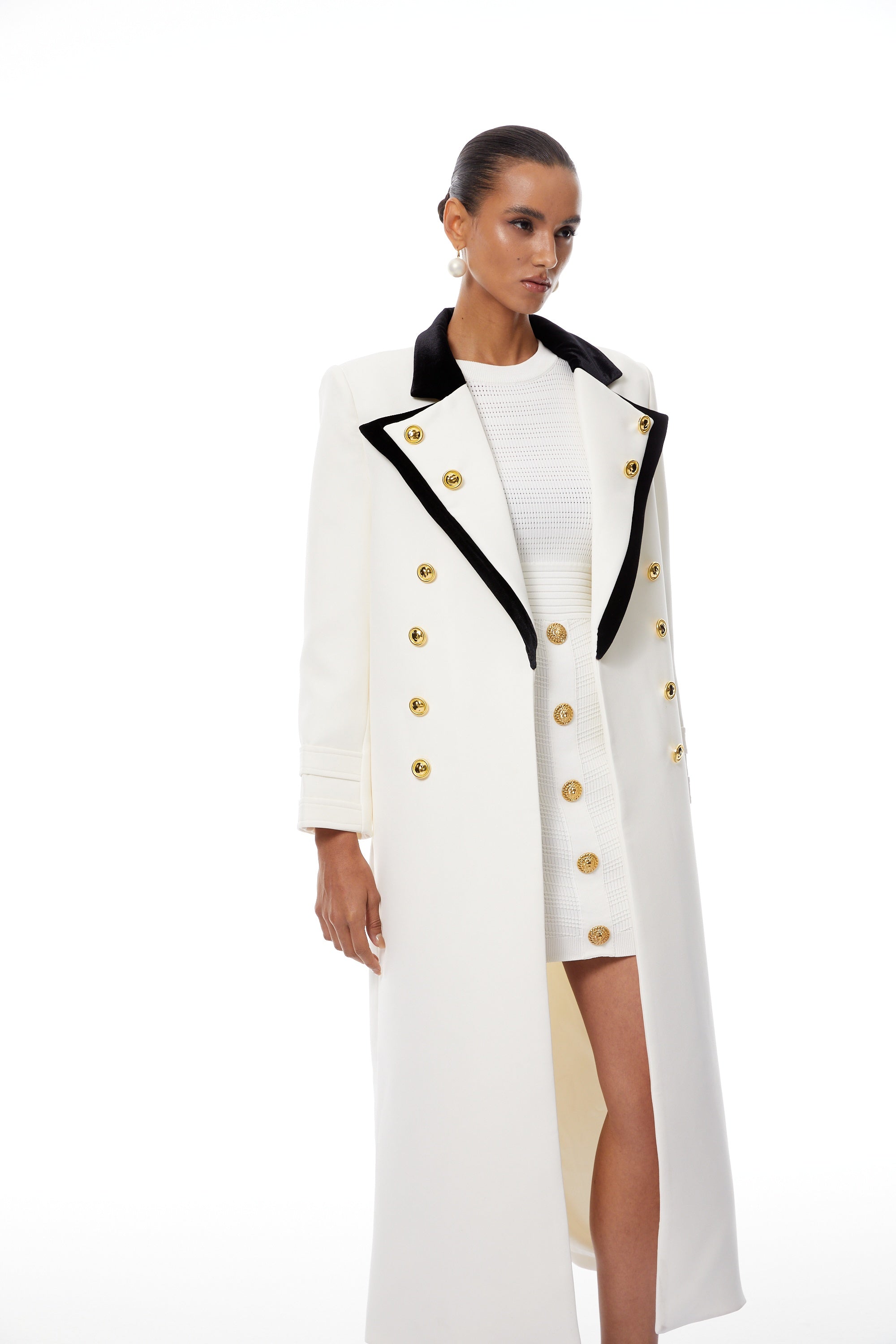 Rodica White Double-Breasted Overcoat