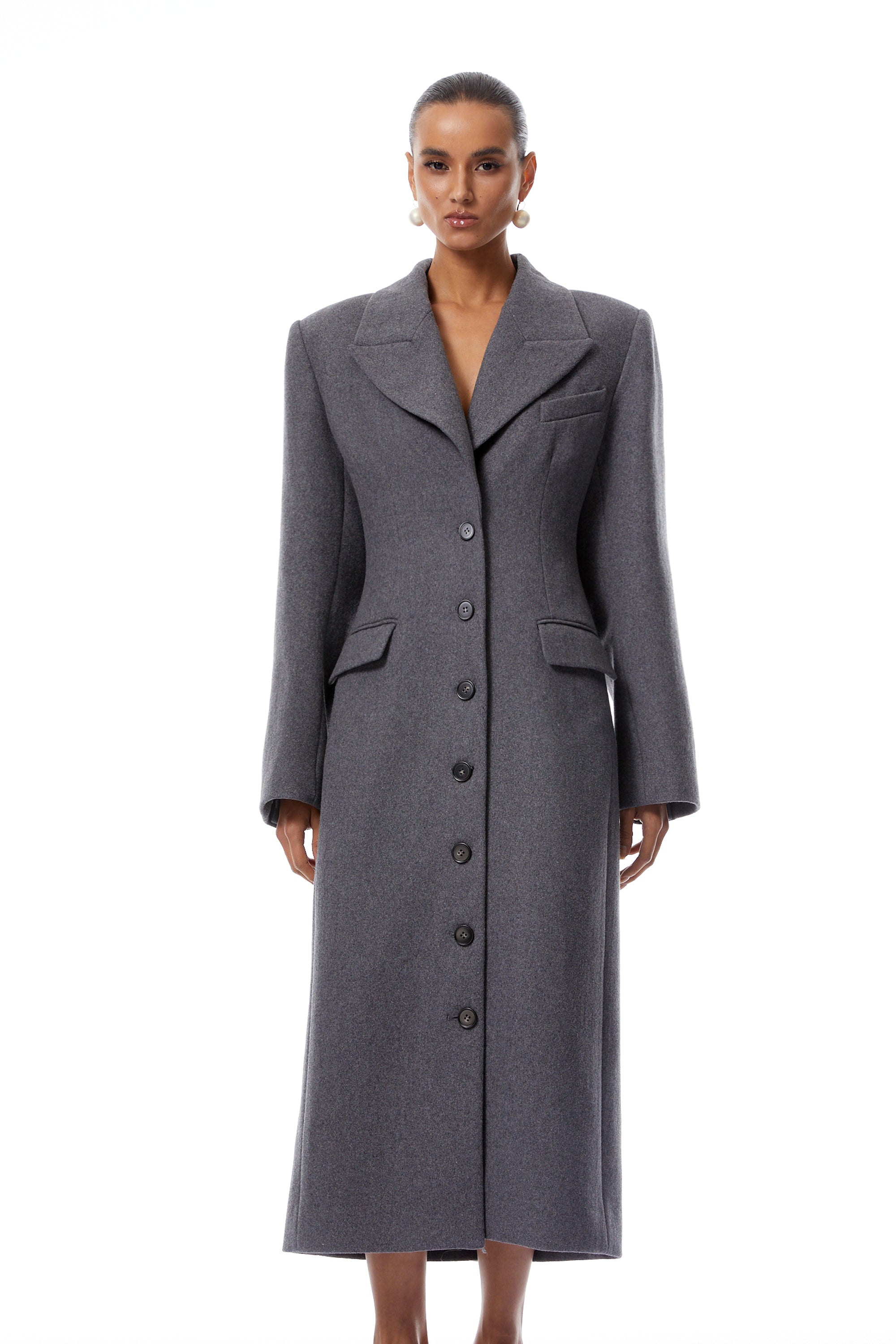 Leire Grey Single-Breasted Tweed Overcoat