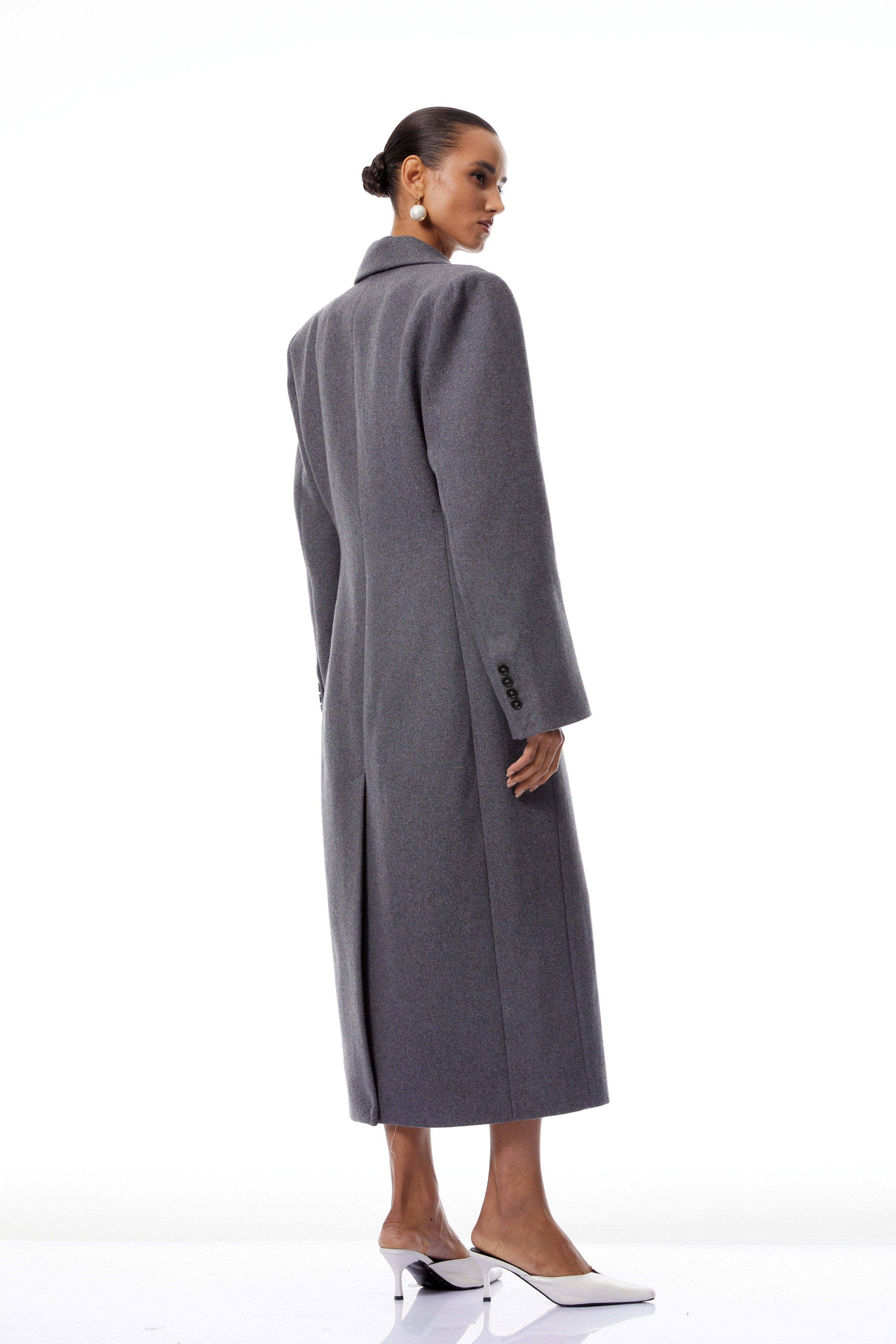 Leire Grey Single-Breasted Tweed Overcoat
