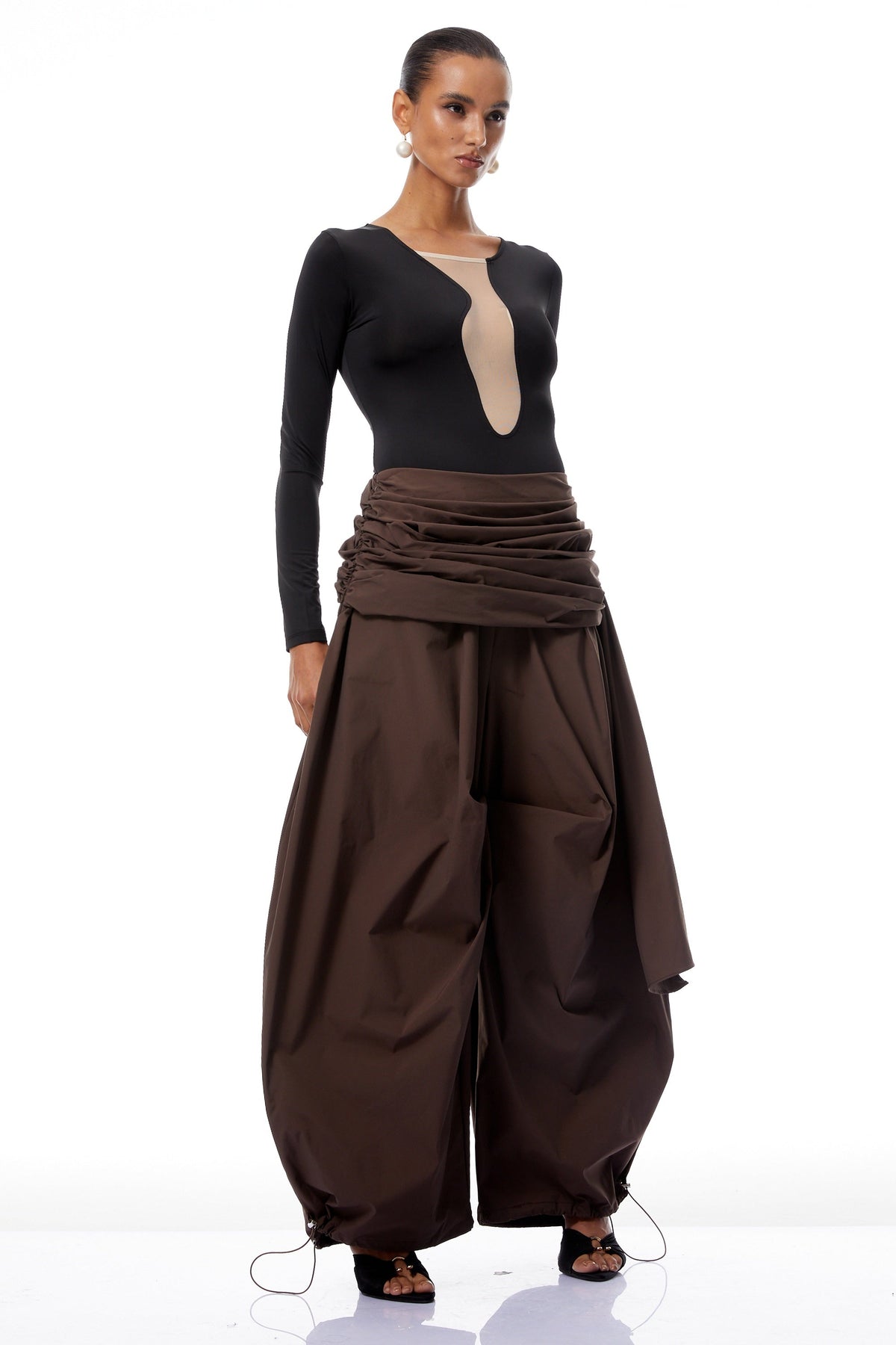 Carlotta Brown Wide Leg Ruched Trousers