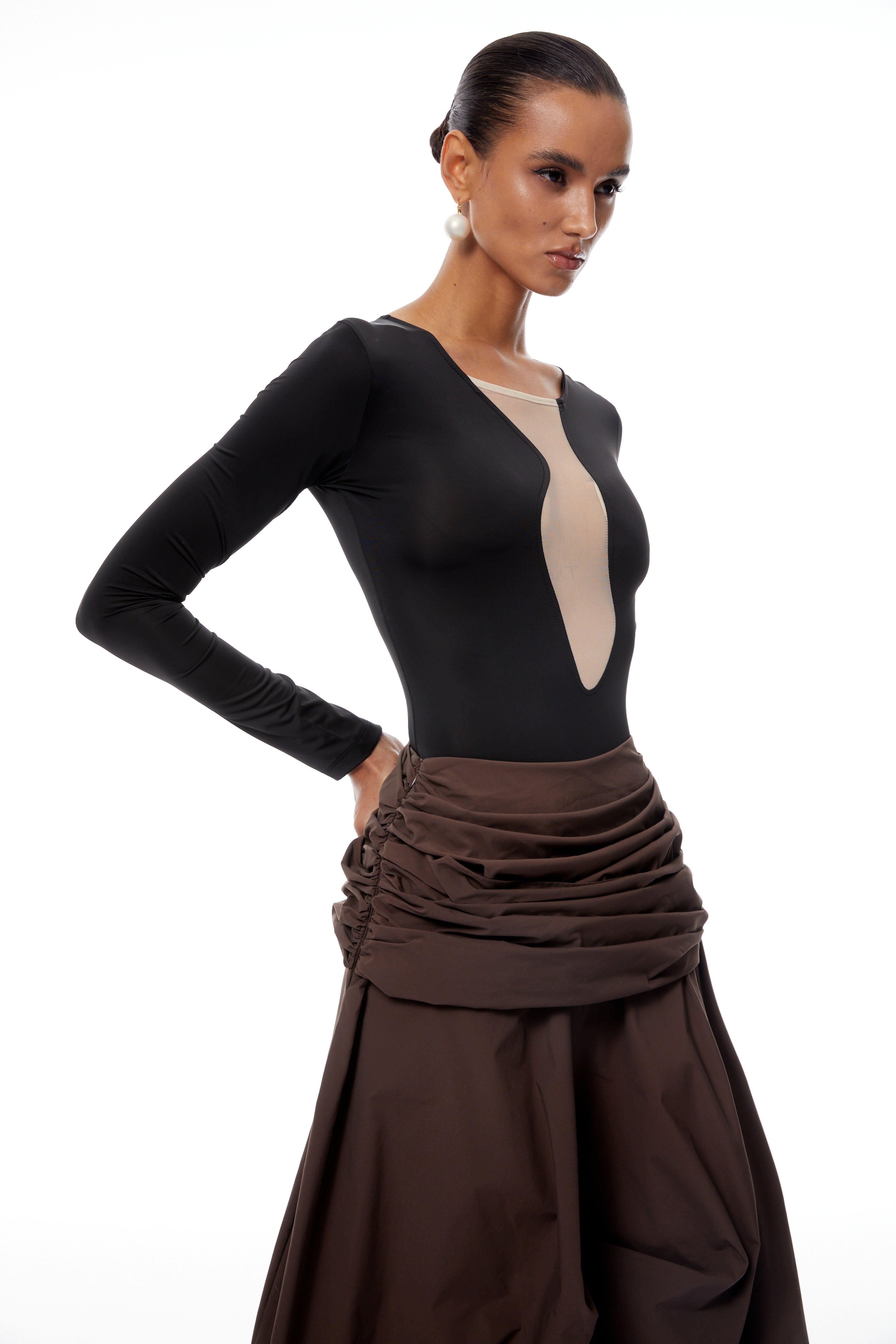 Sélène Black Mesh Panel Bodysuit