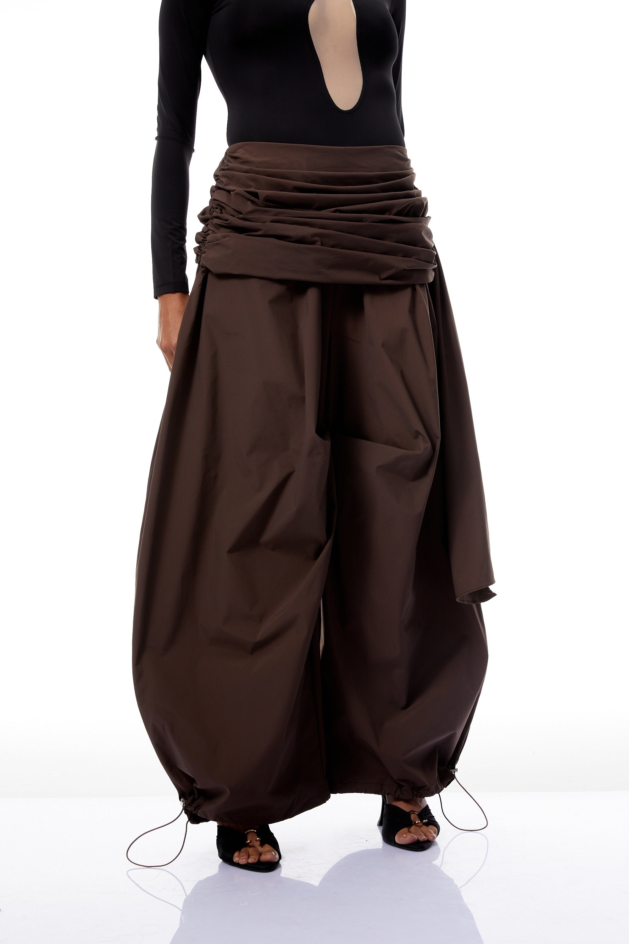 Carlotta Brown Wide Leg Ruched Trousers