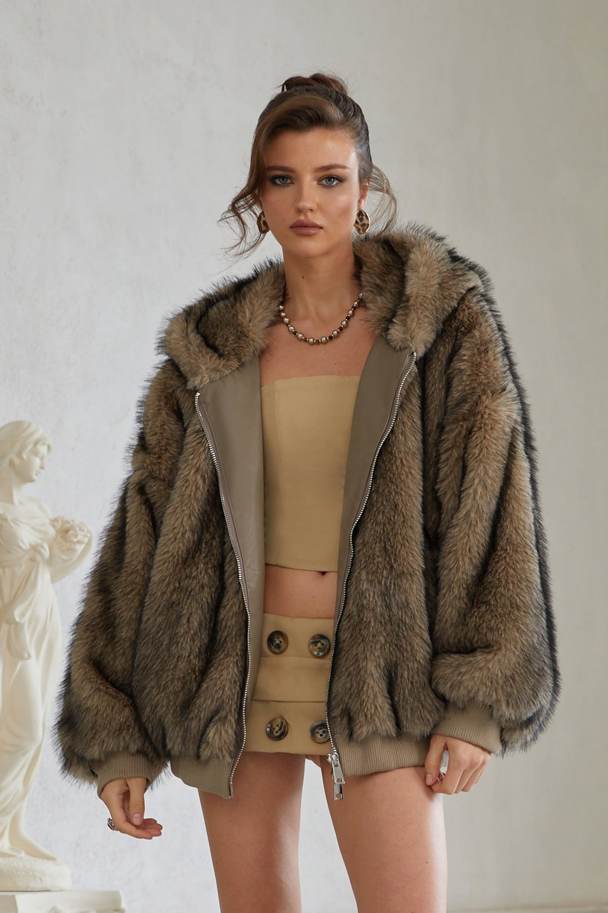 Aurelia Brown Faux Fur Hoodie Jacket