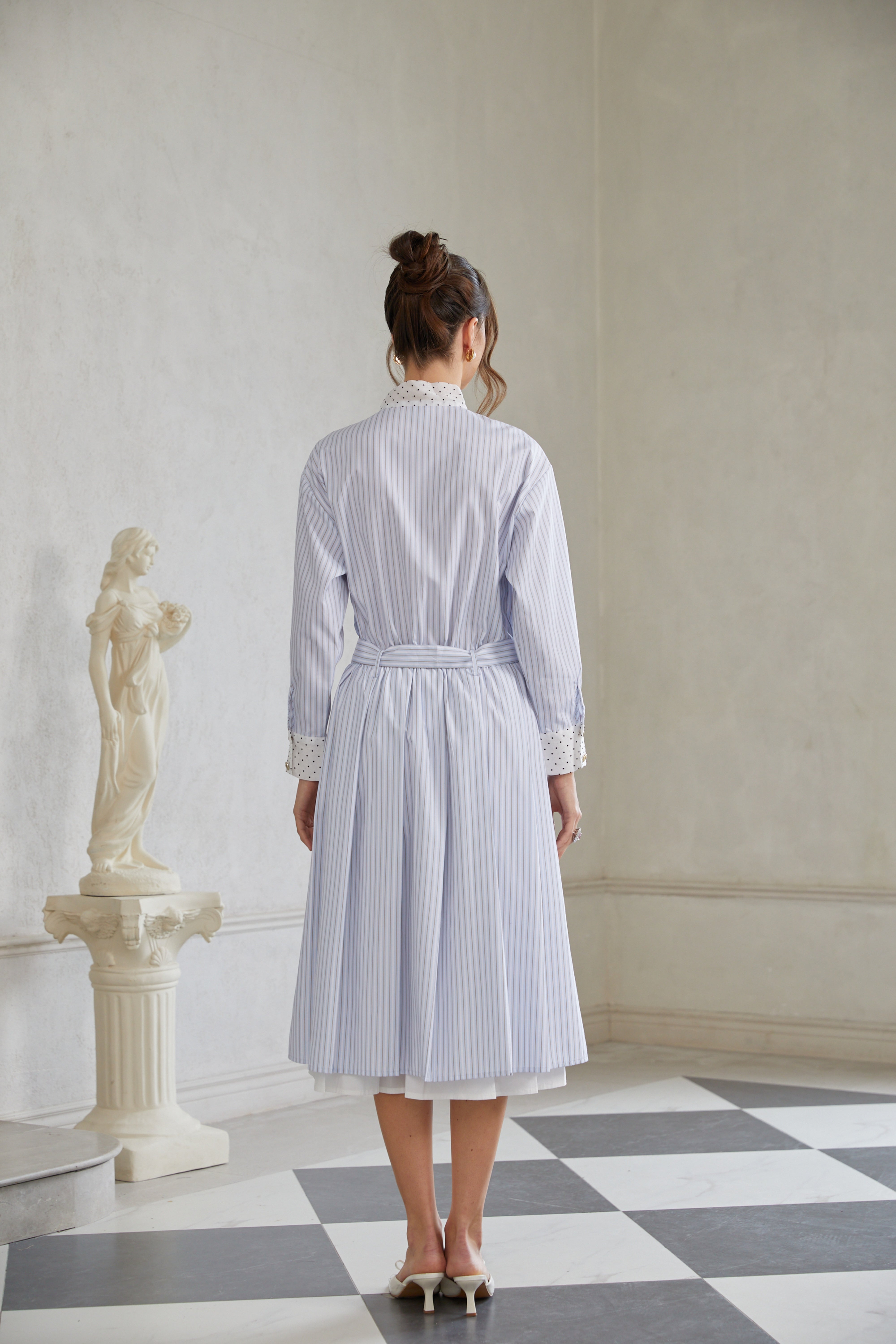 Poppy Blue Self-Tie Striped Midi Shirt Dress (Final Sale-US Only)