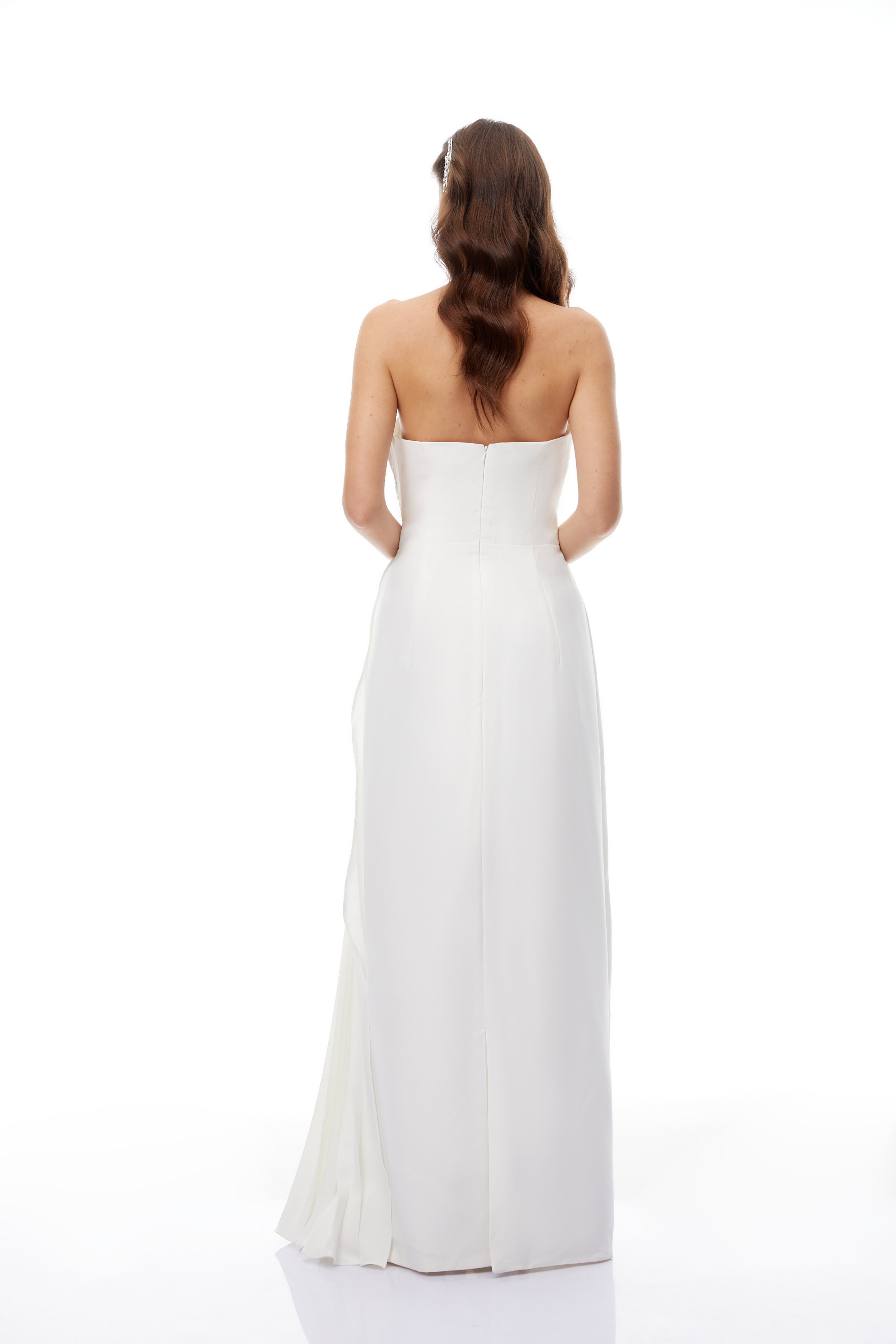 Lydia White Halterneck Asymmetrical Pleated Maxi Dress (Final Sale)