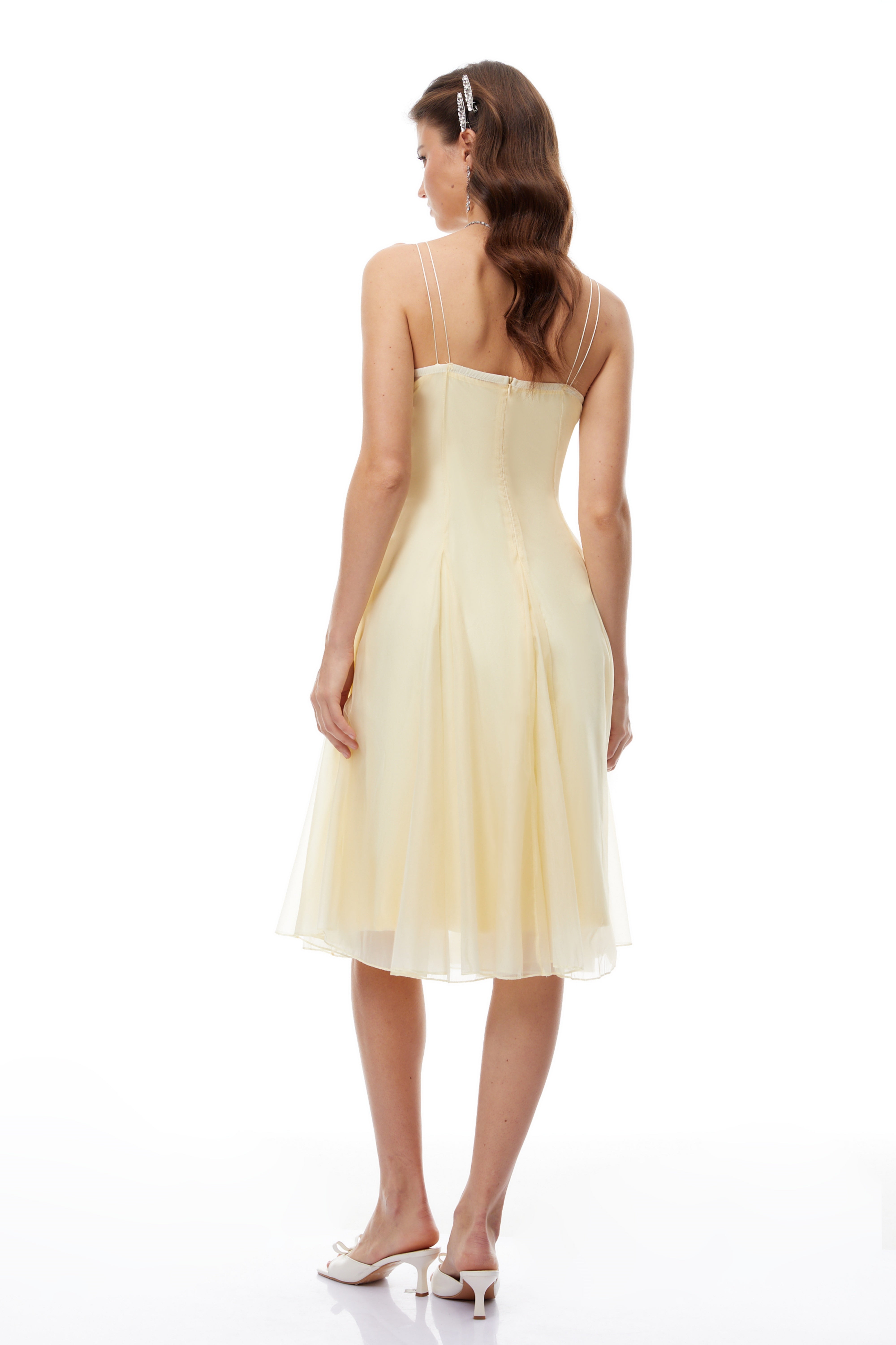 Mathias Yellow Floral Appliqué Tulle Midi Dress