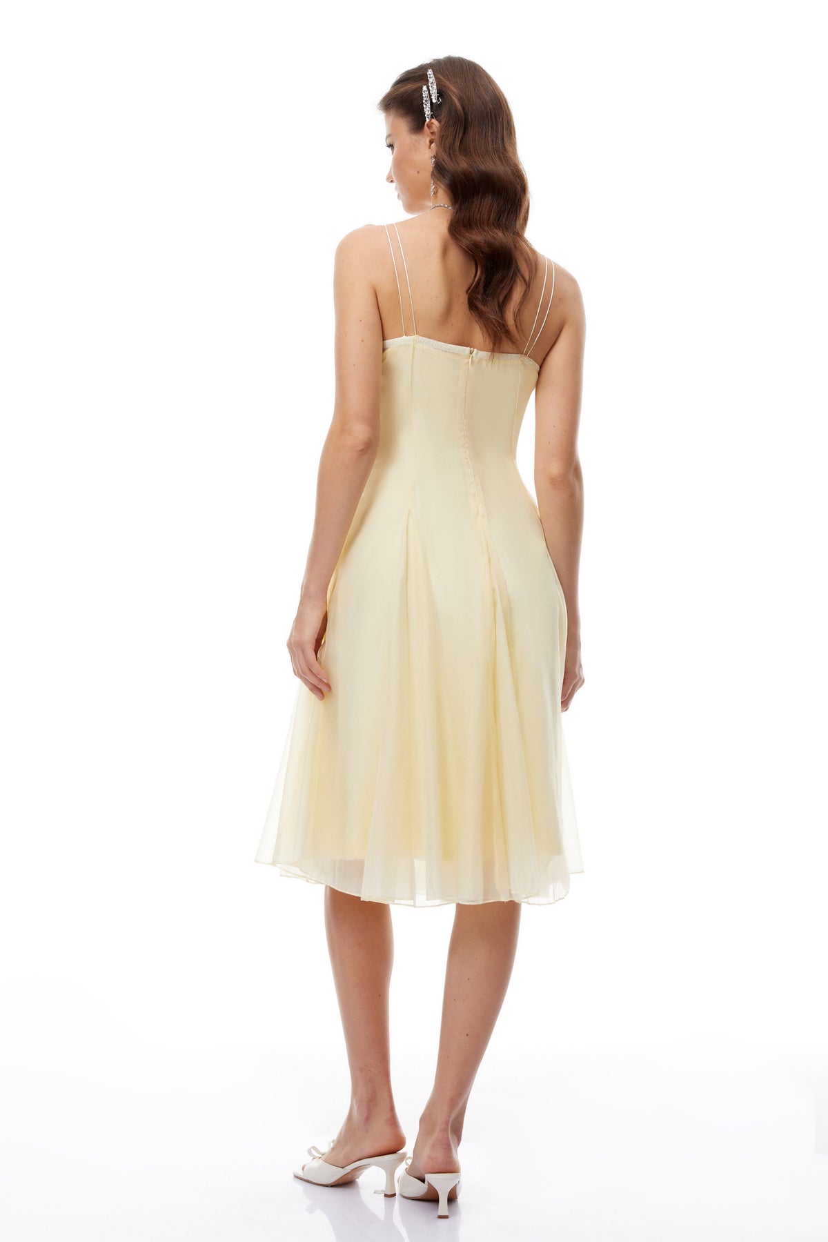 Mathias Yellow Floral Appliqué Tulle Midi Dress
