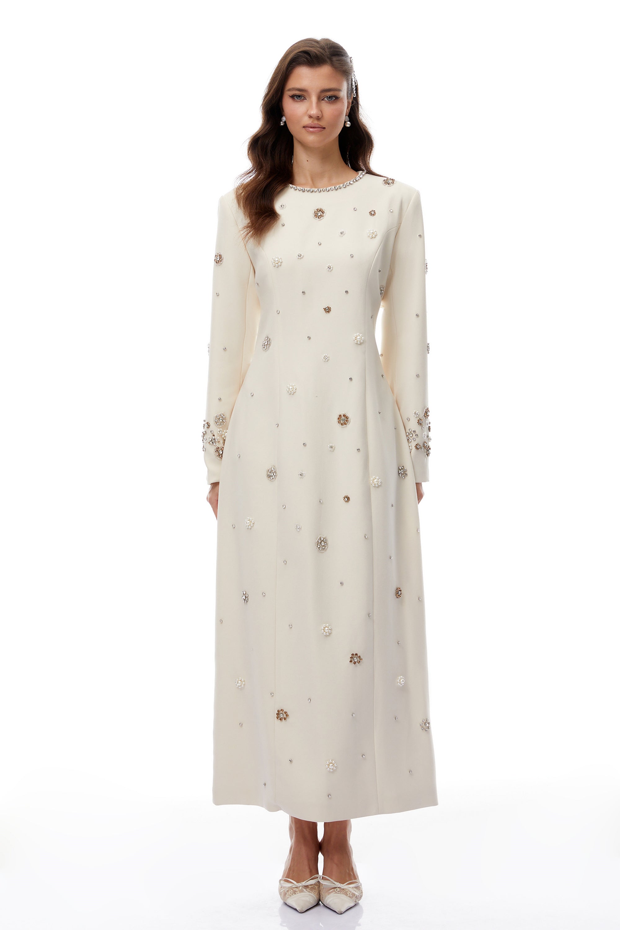 Peyton Cream White Fully Embellished Maxi Dress (Final Sale-US Only)