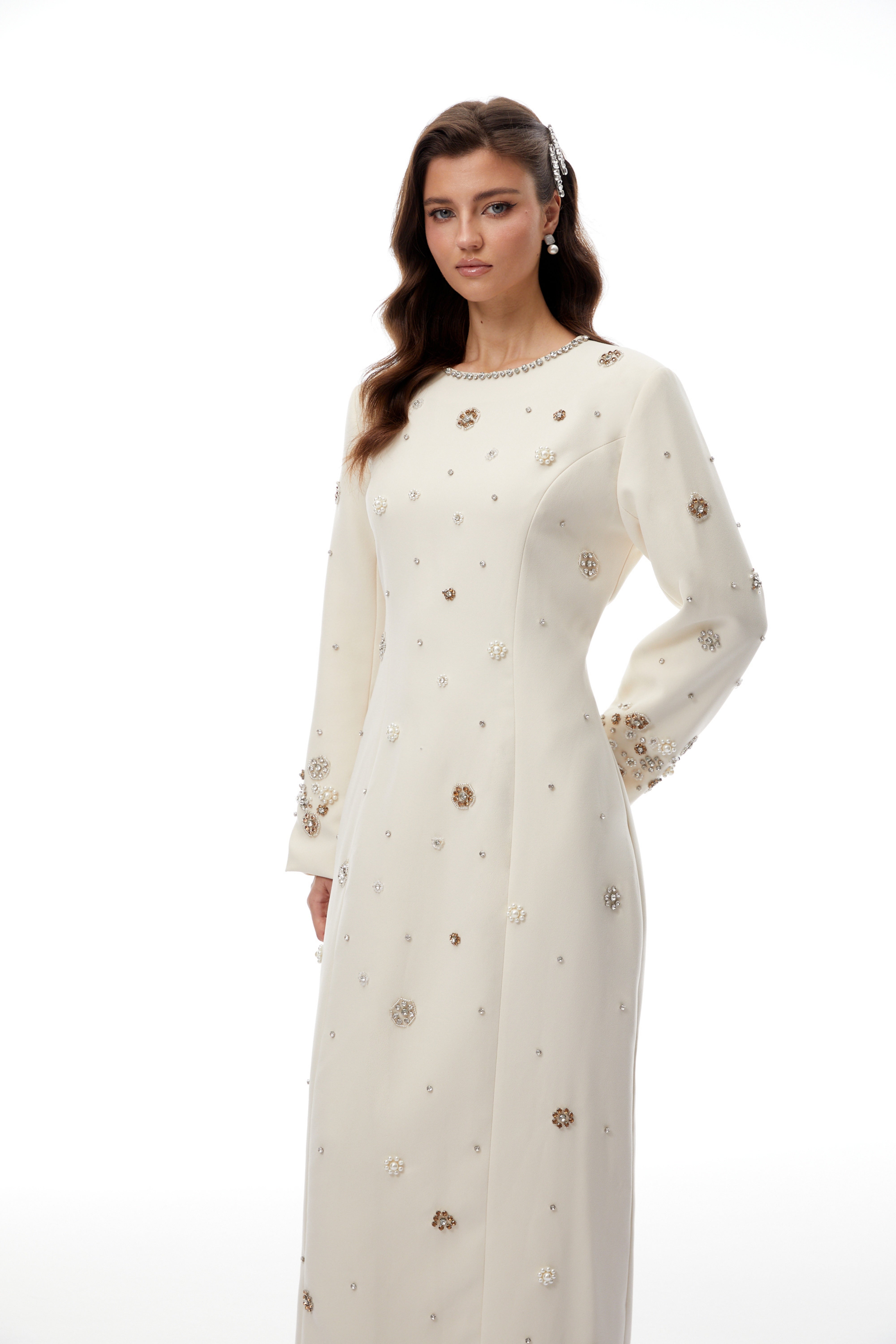 Peyton Cream White Fully Embellished Maxi Dress (Final Sale-US Only)