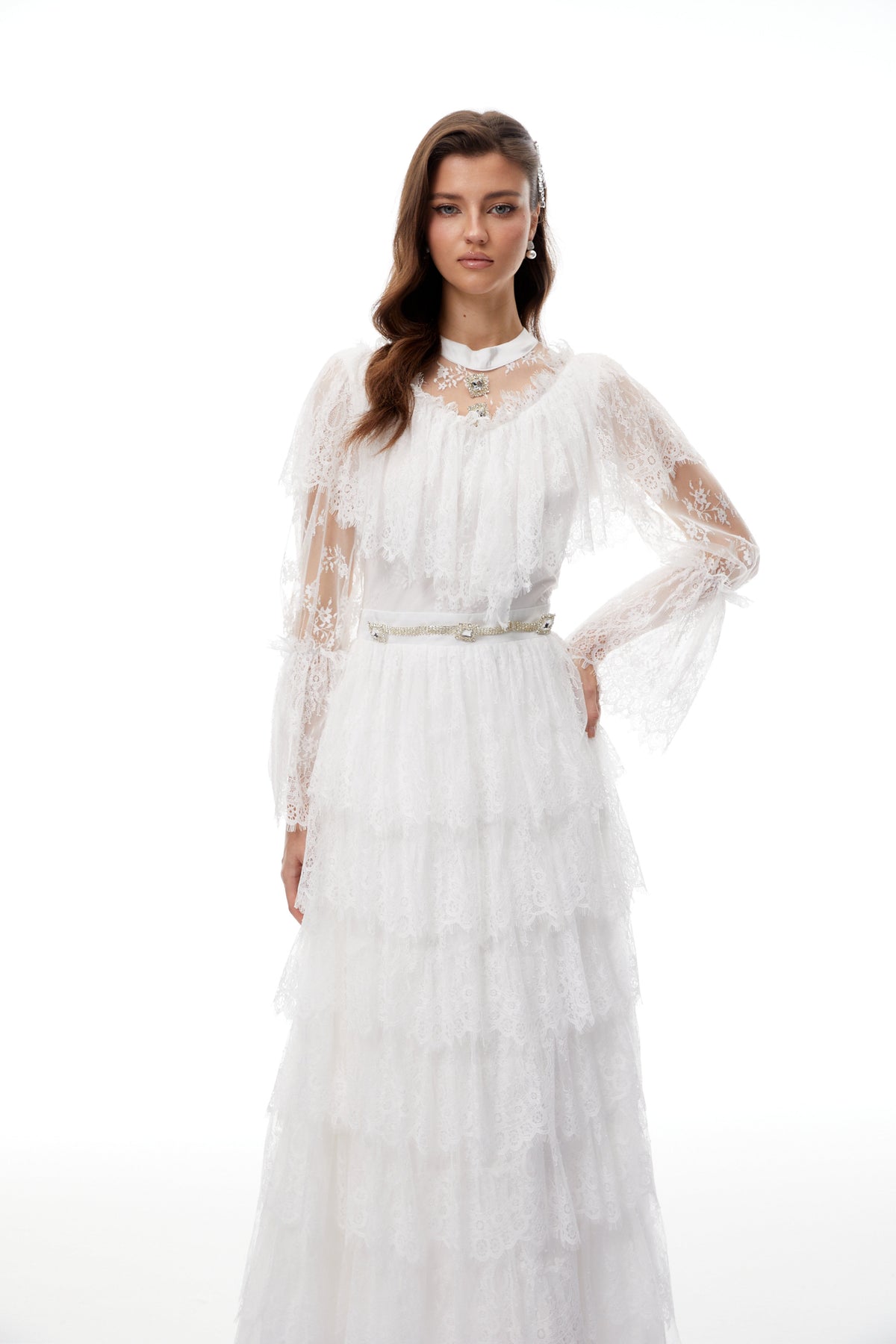 Quincy White Floral Lace Tiered Maxi Dress