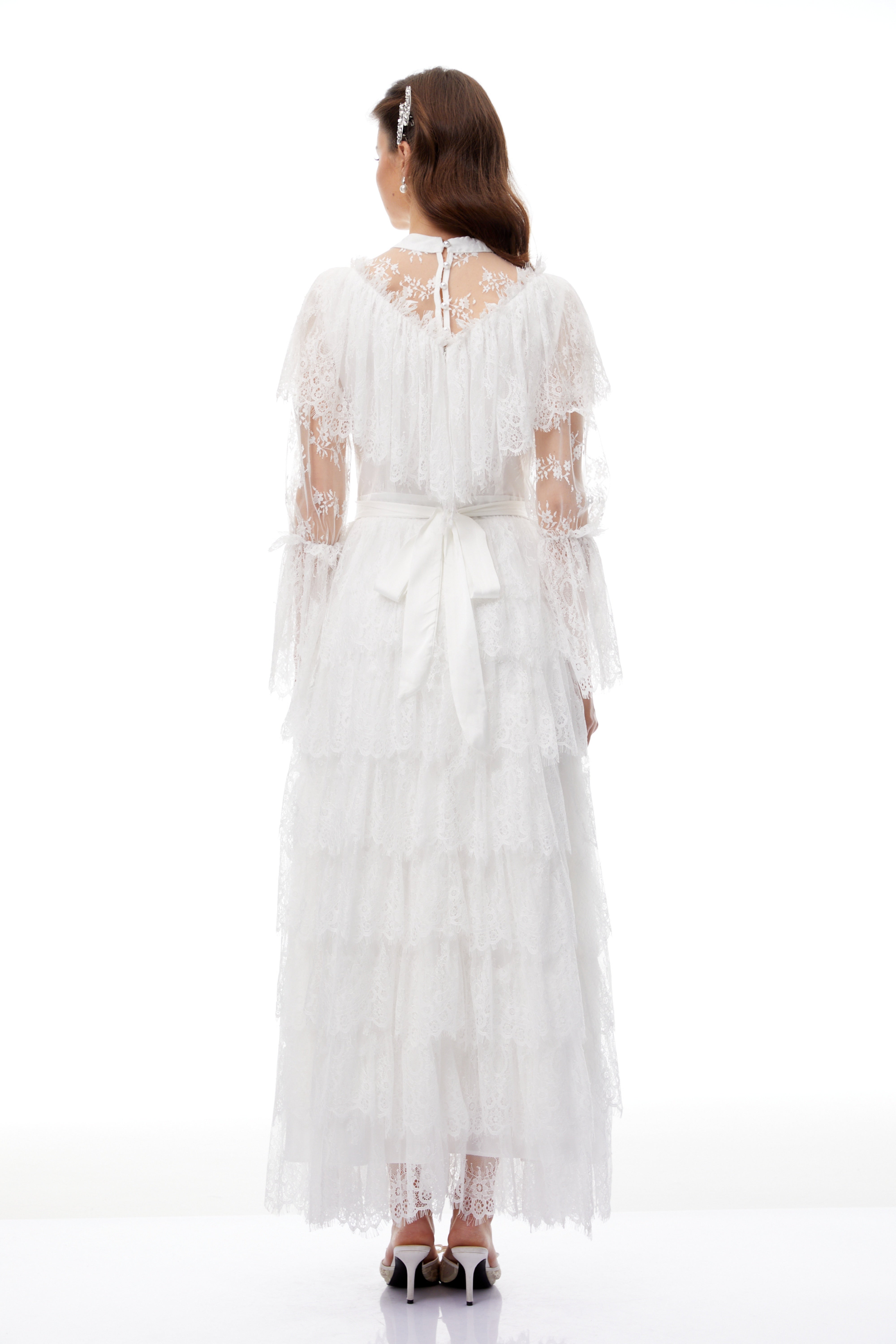 Quincy White Floral Lace Tiered Maxi Dress
