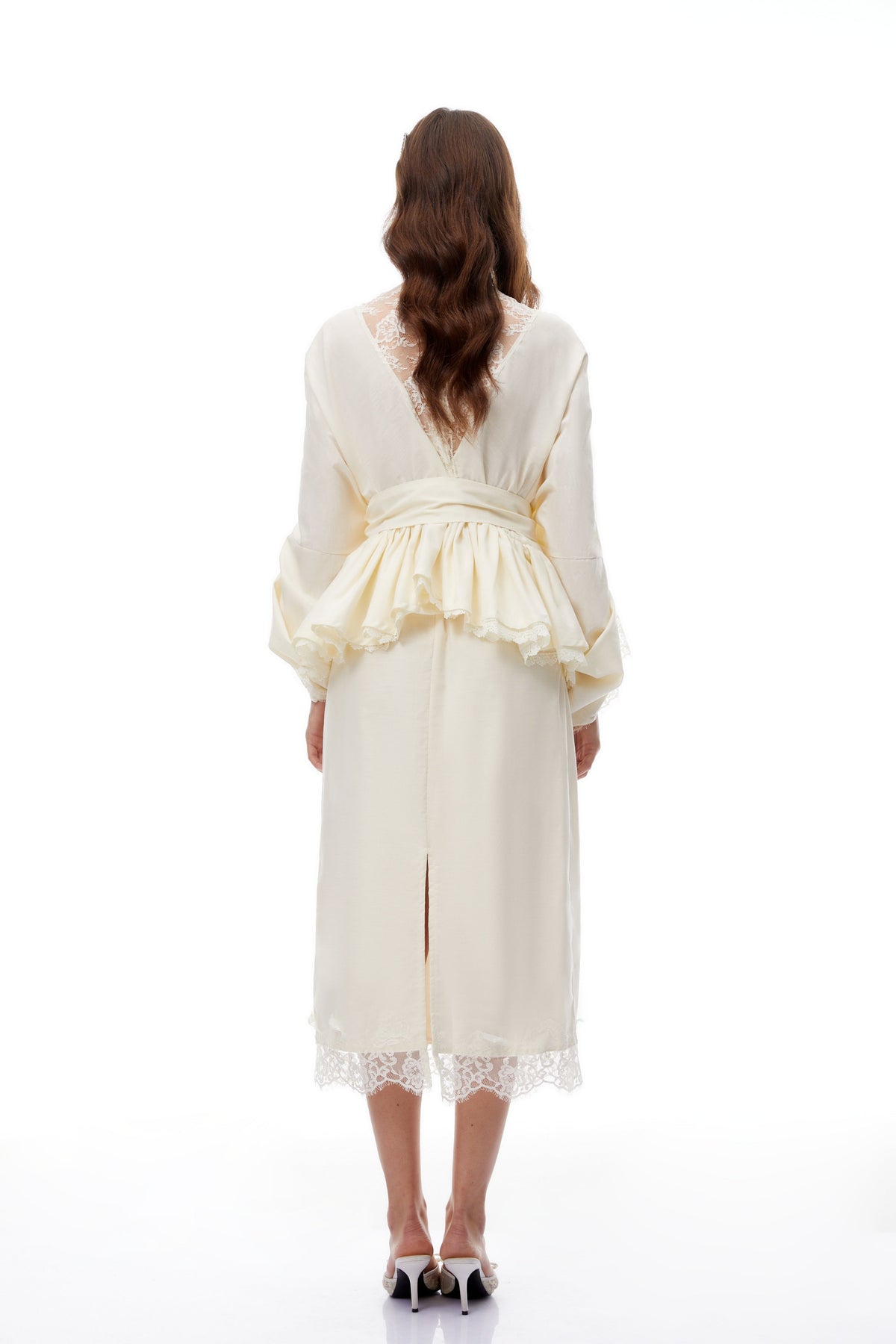 Madge White Lace Panel Blouse & Skirt Set