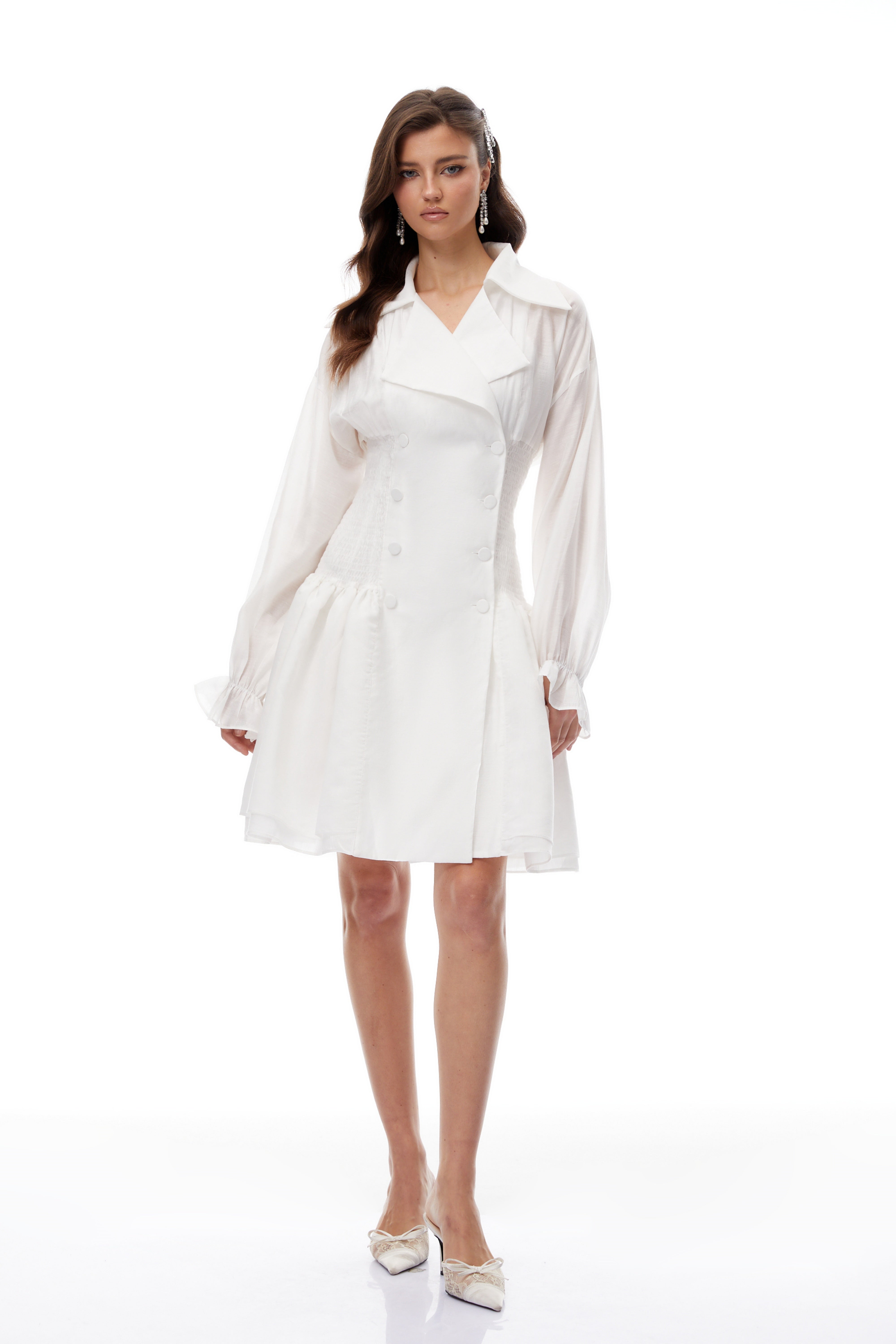 Giana White Double-Breasted Mini Shirt Dress