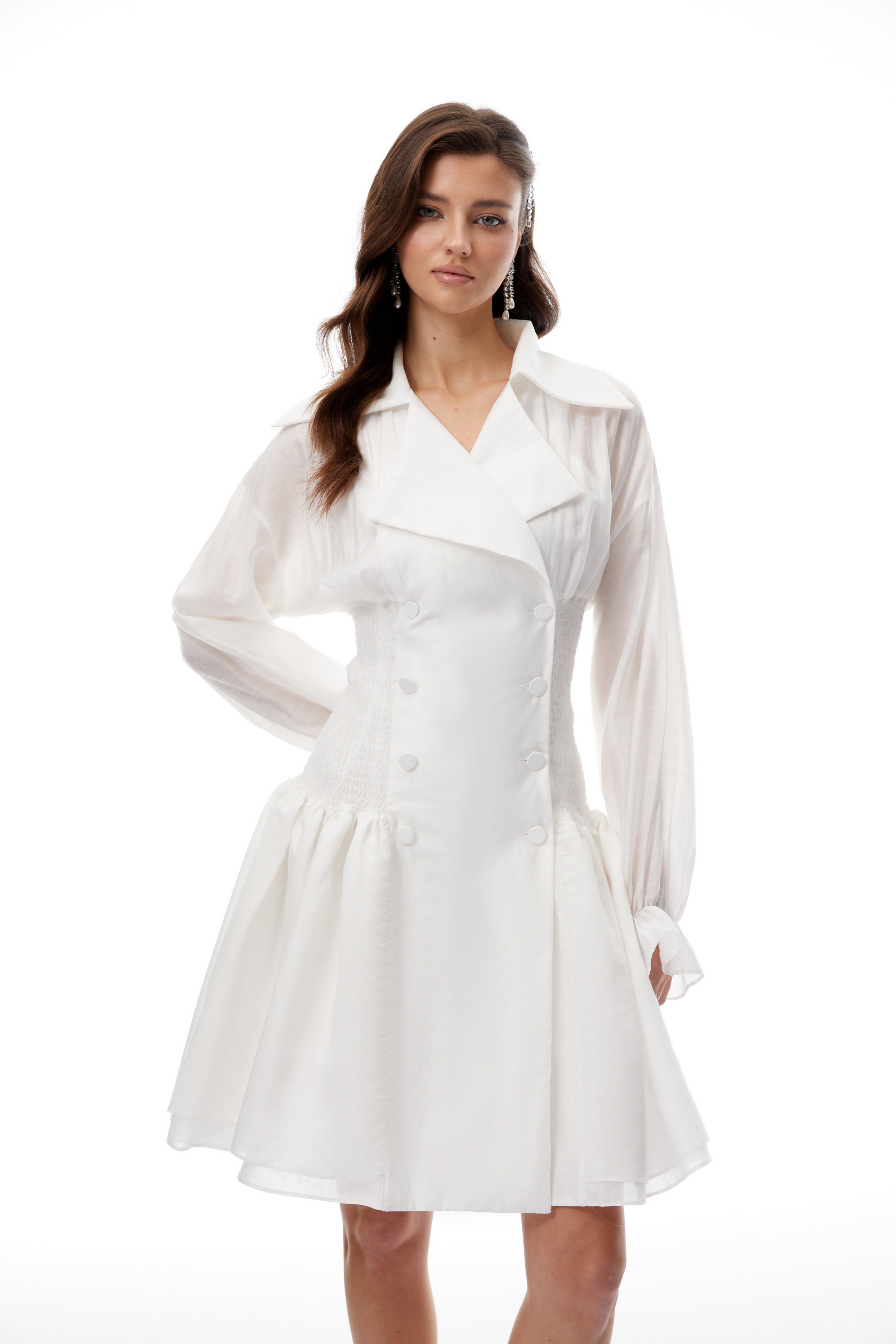 Giana White Double-Breasted Mini Shirt Dress