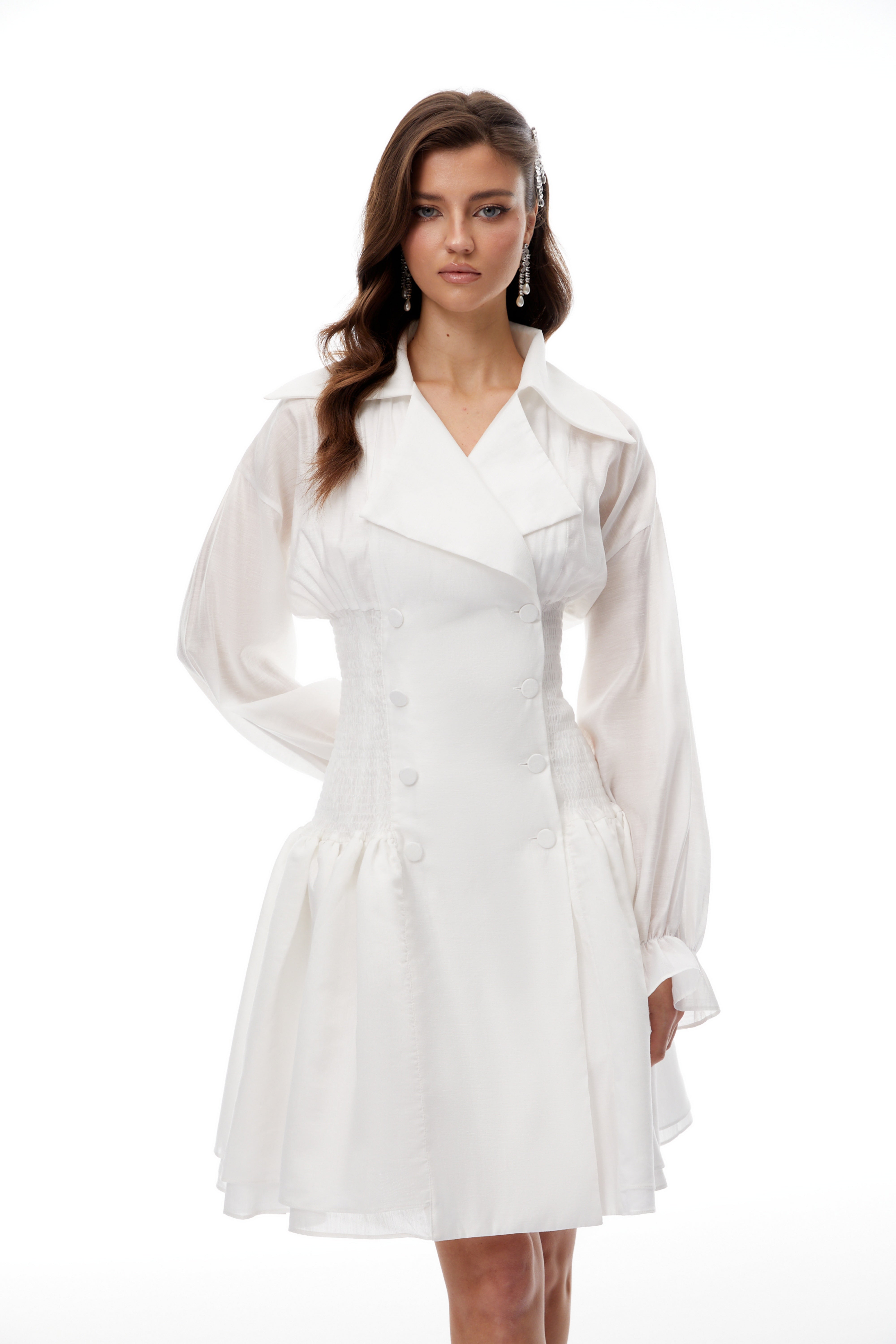 Giana White Double-Breasted Mini Shirt Dress