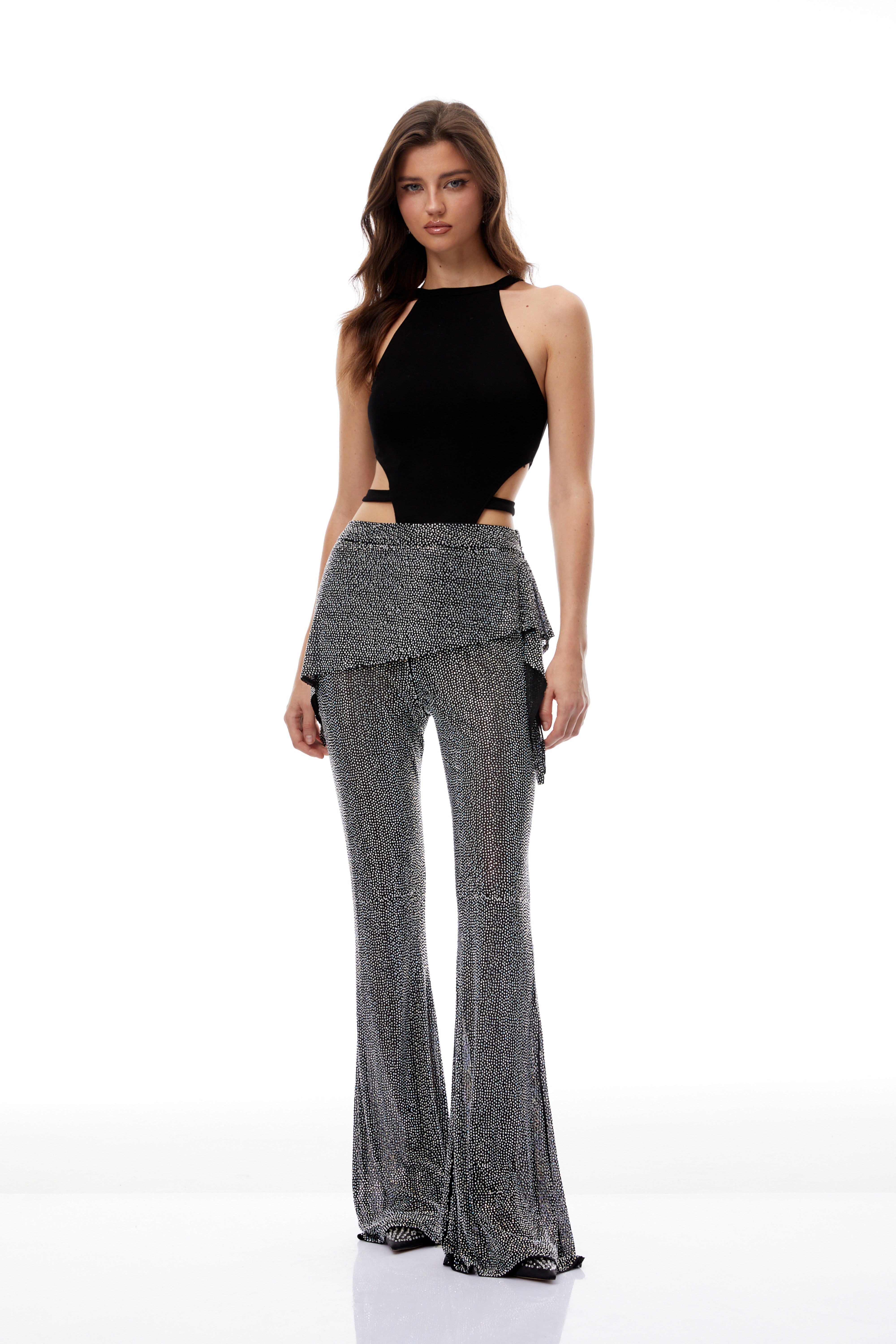 Wilhemine Sliver Rhinestone Flared Trousers