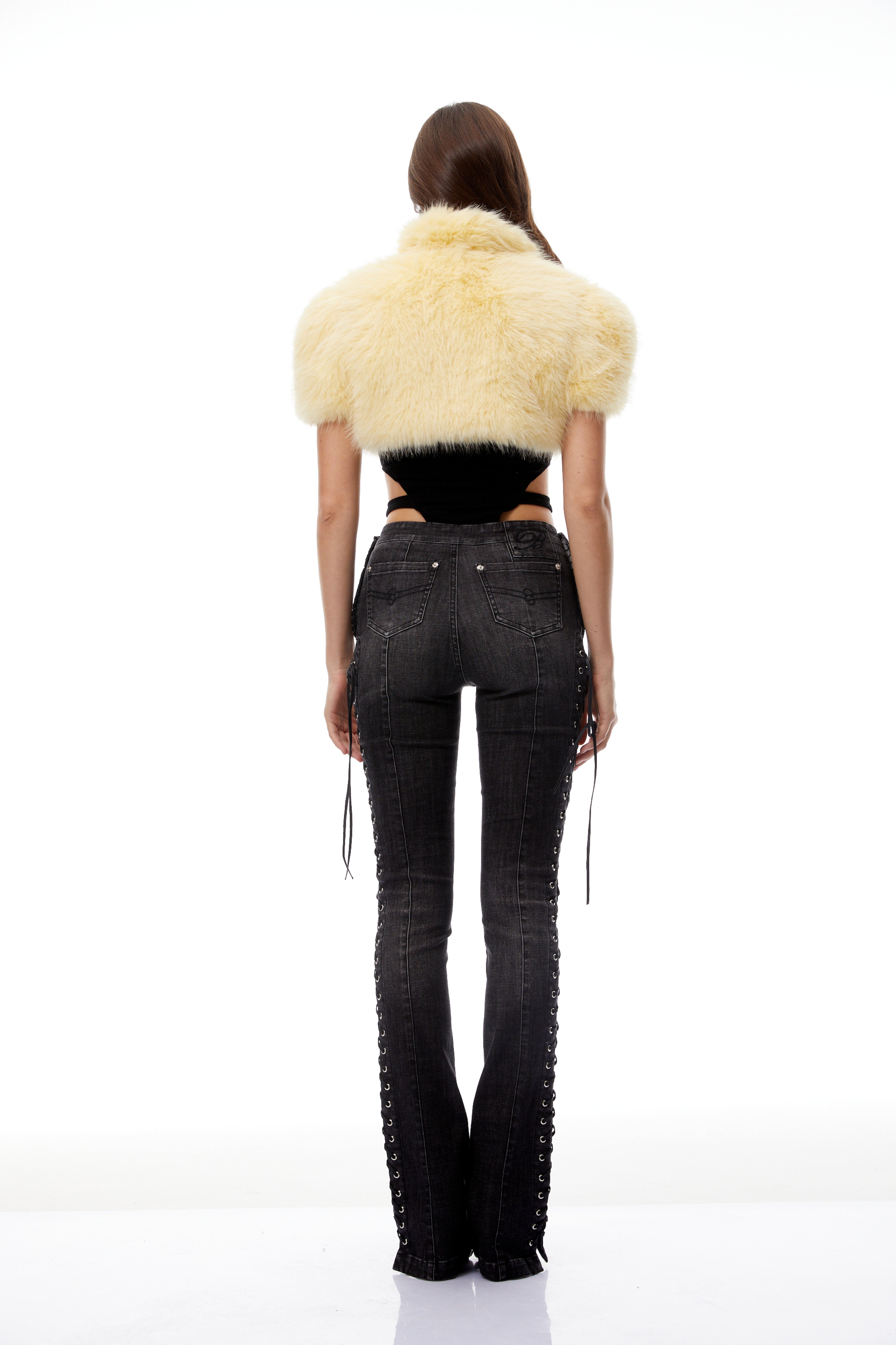 Susanna Yellow Faux Fur Buckle Up Shrug