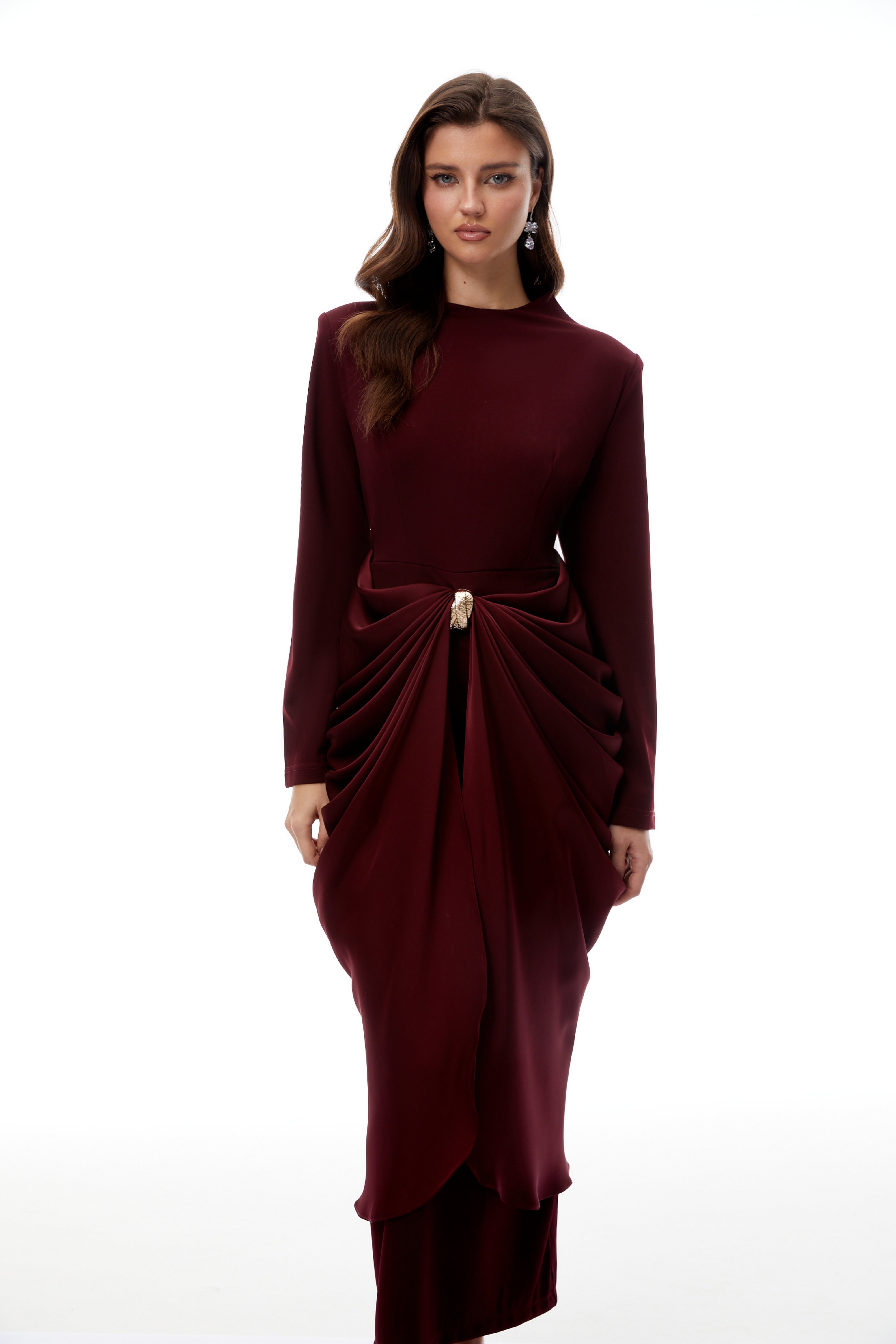 Piper Burgundy Draped Satin Panel Maxi Dress
