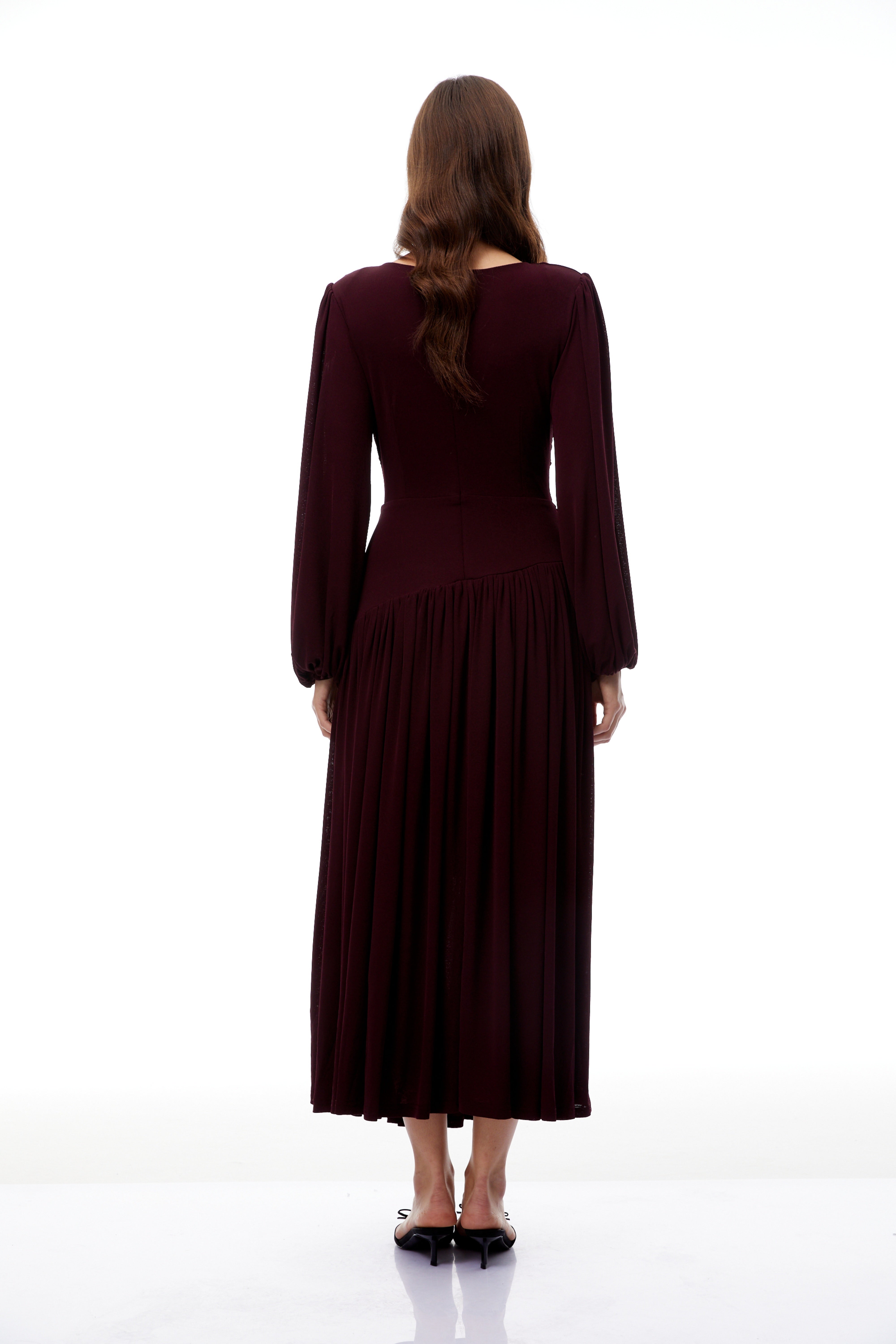 Fiorella Burgundy Cut Out Gathered Midi Dress (Final Sale-US Only)