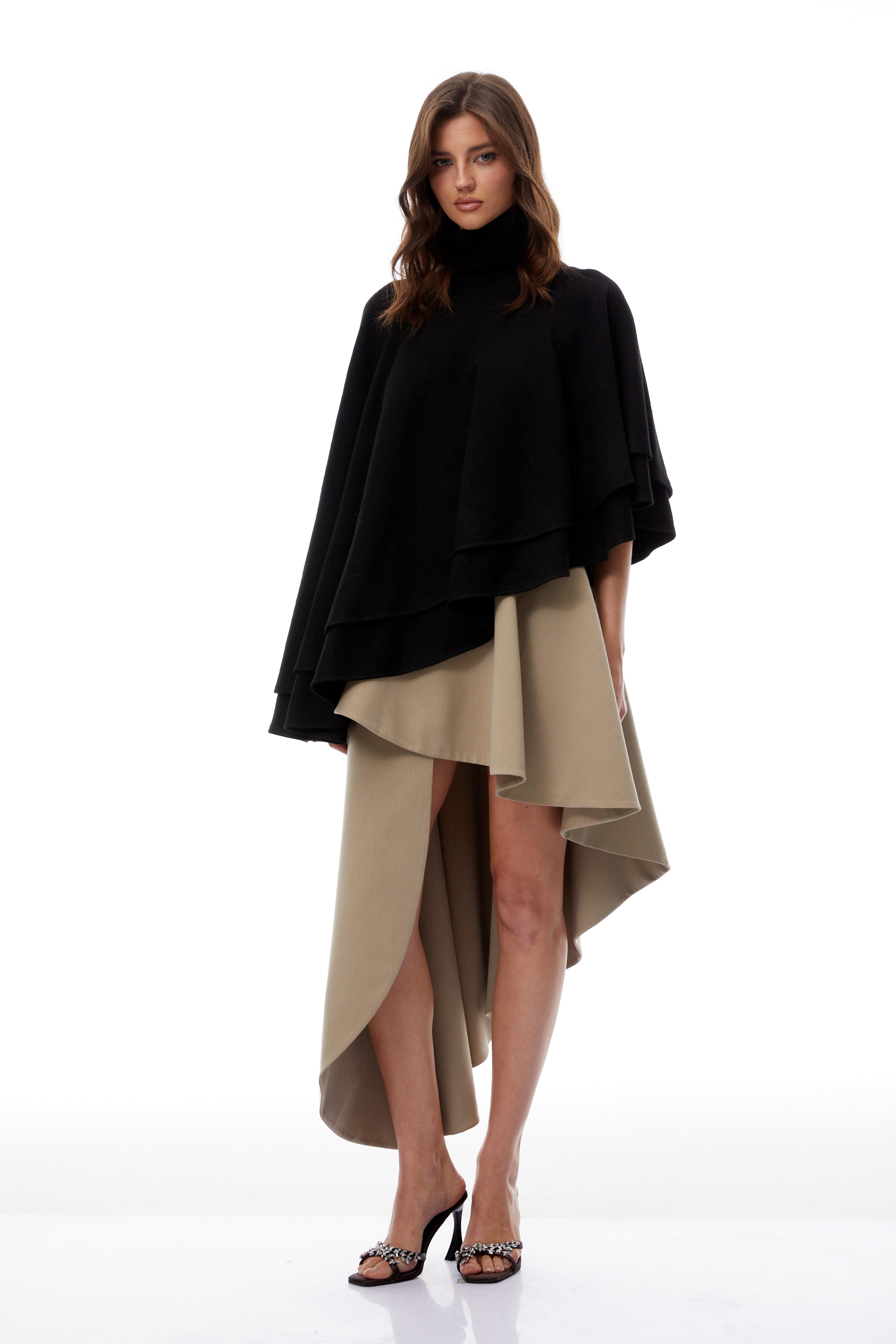Filomena Beige Draped Asymmetrical Mini Skirt
