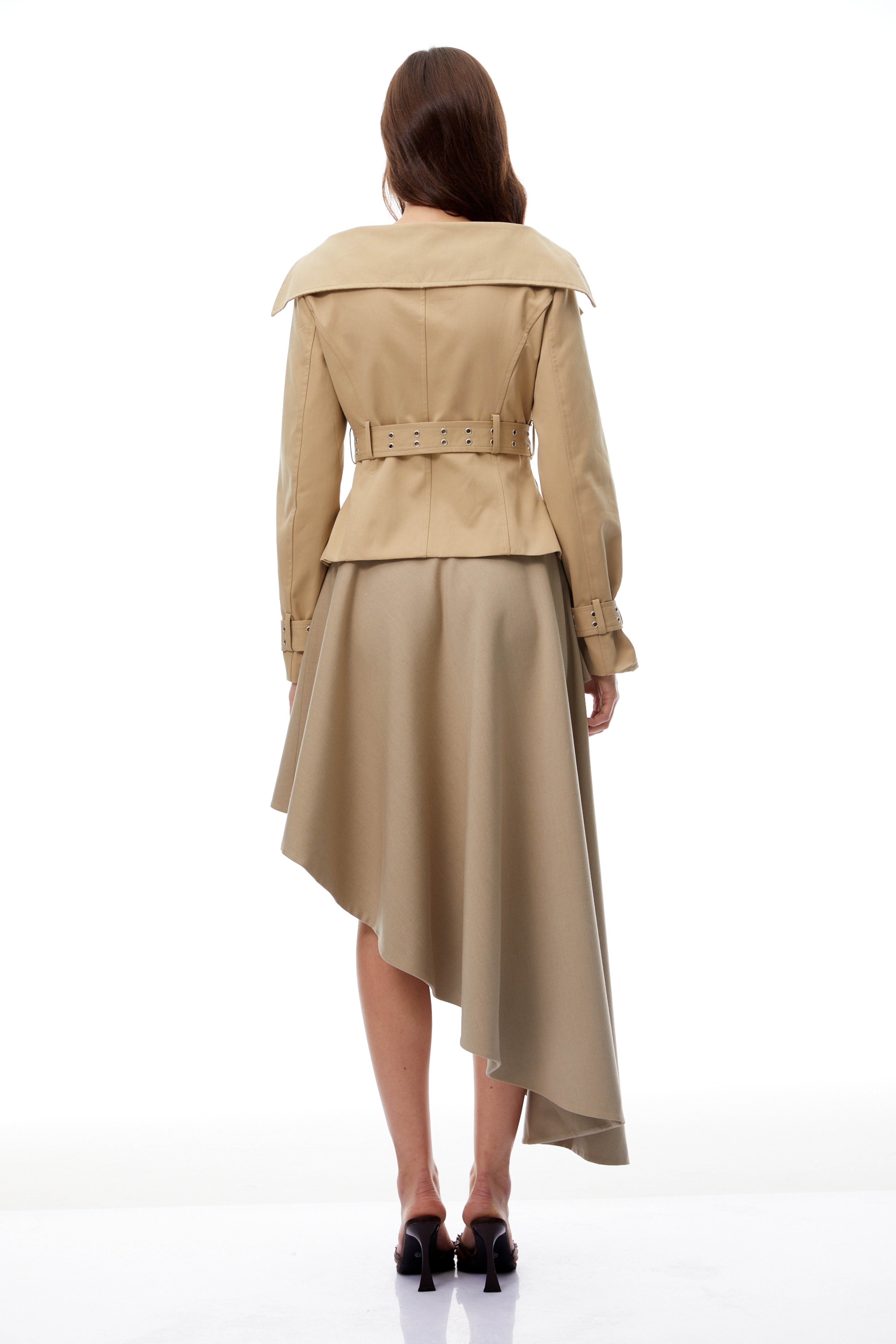 Kayla Khaki Double-Breasted Short Trench Coat
