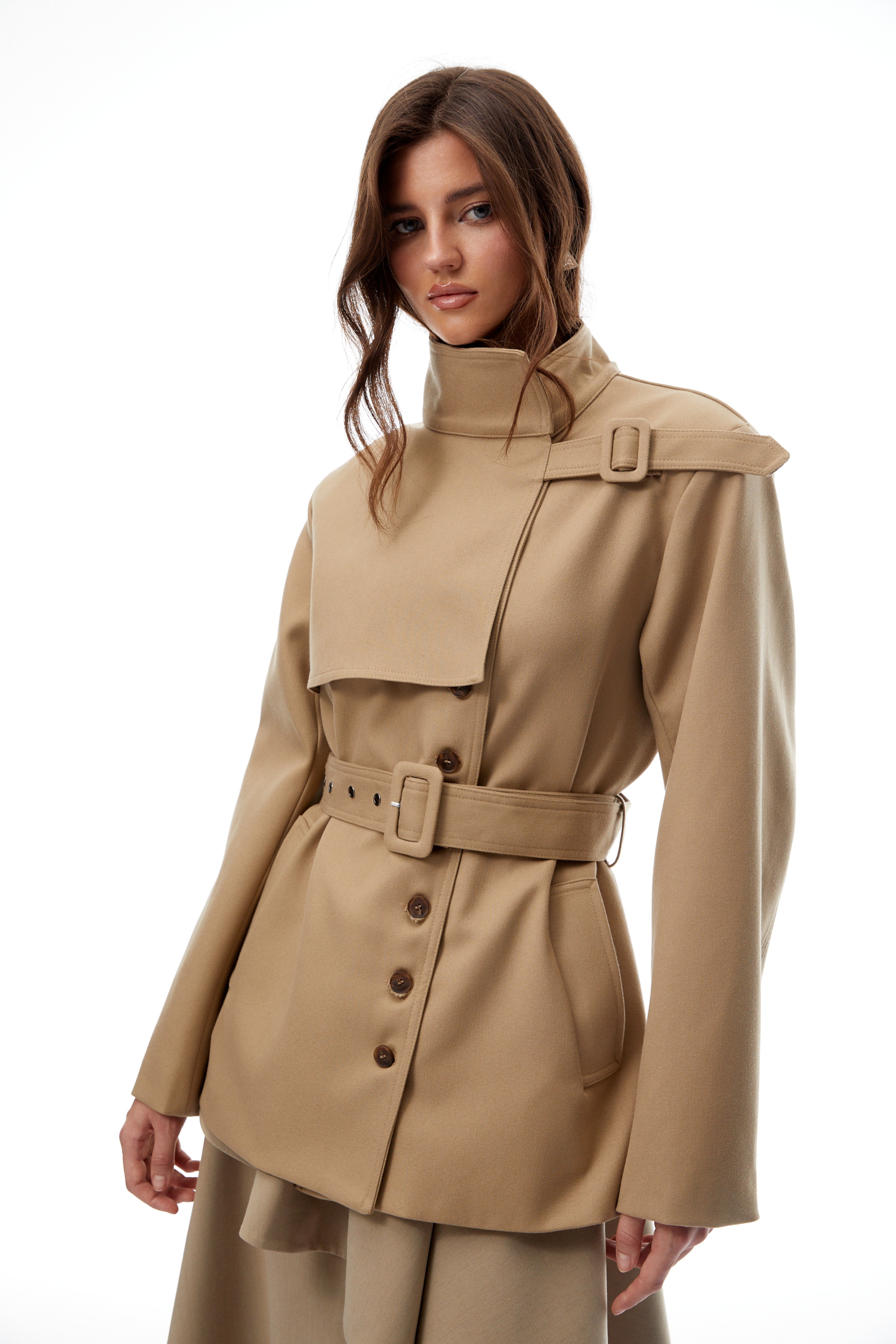 Daria Khaki Belted Asymmetrical Trench Coat