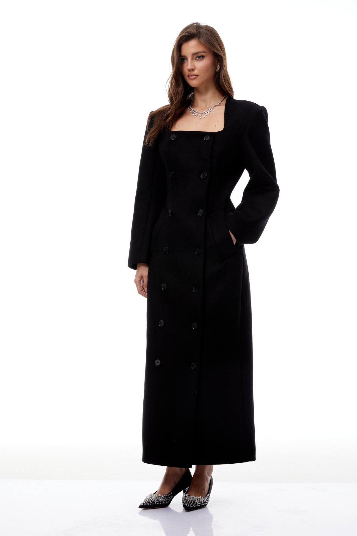 Oline Black Double-Breasted Maxi Blazer Dress