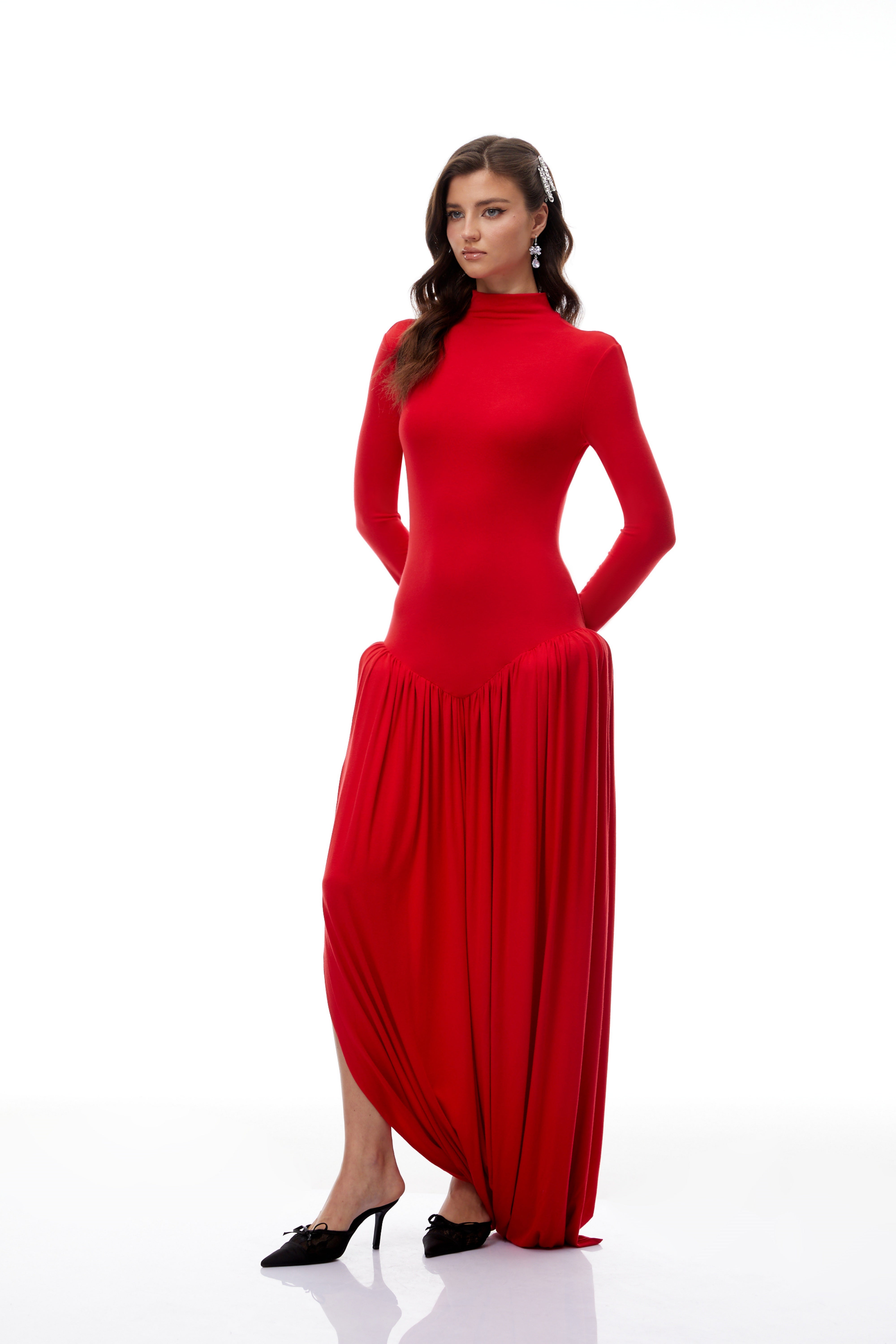 Sagesse Red Open Back Asymmetrical Maxi Dress