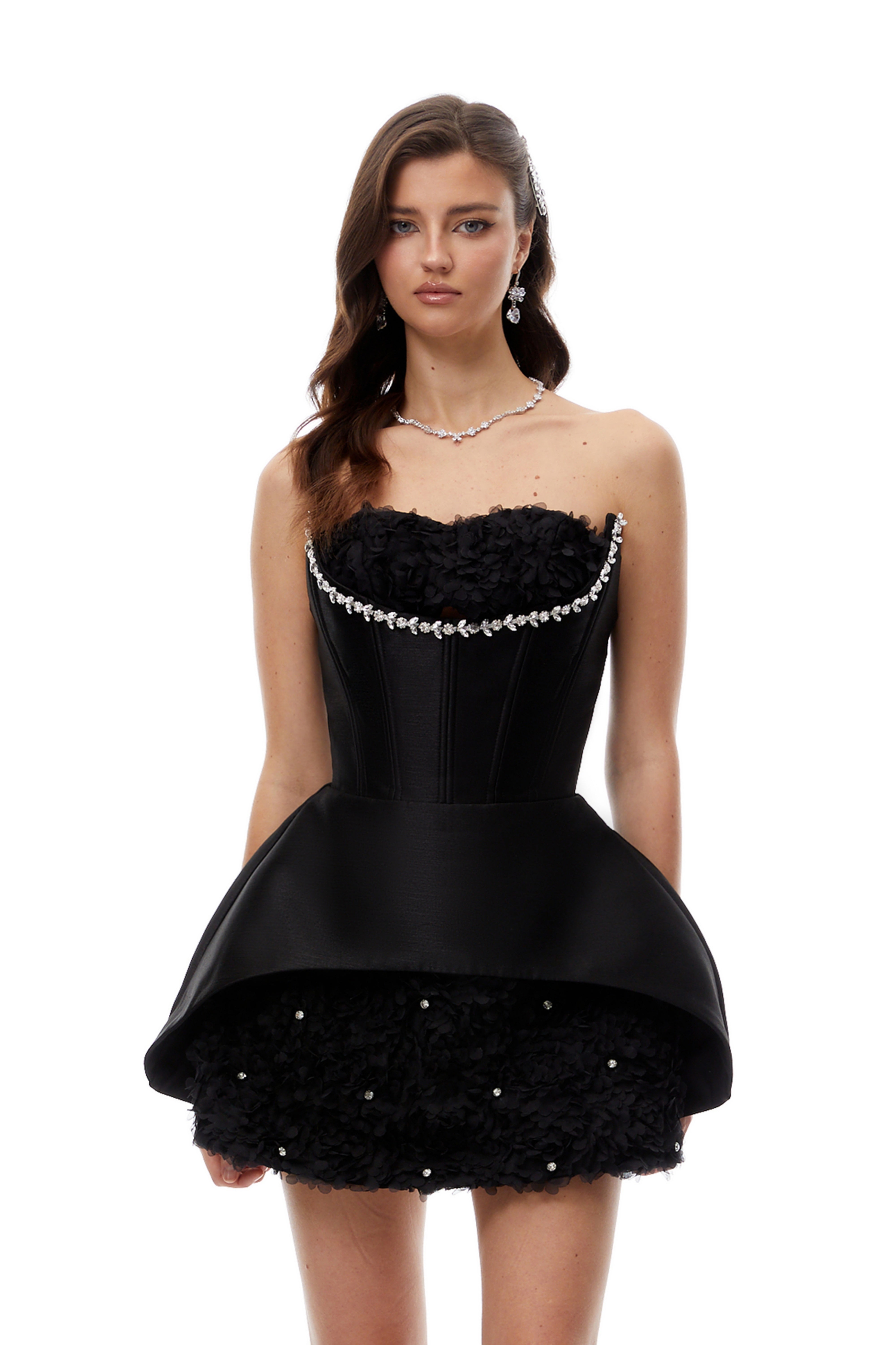 Elowen Black Embellished Floral Panel Mini Dress