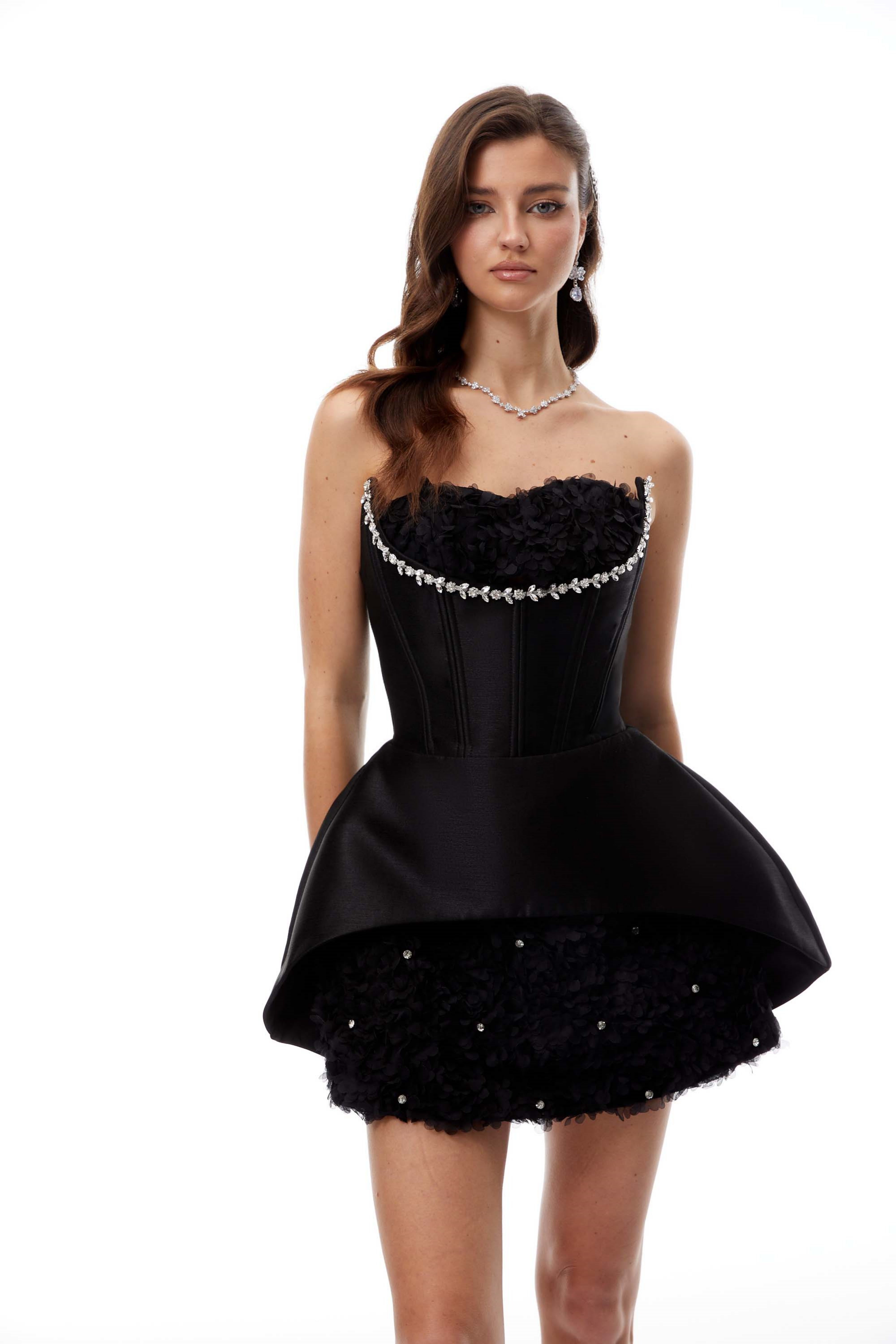 Elowen Black Embellished Floral Panel Mini Dress