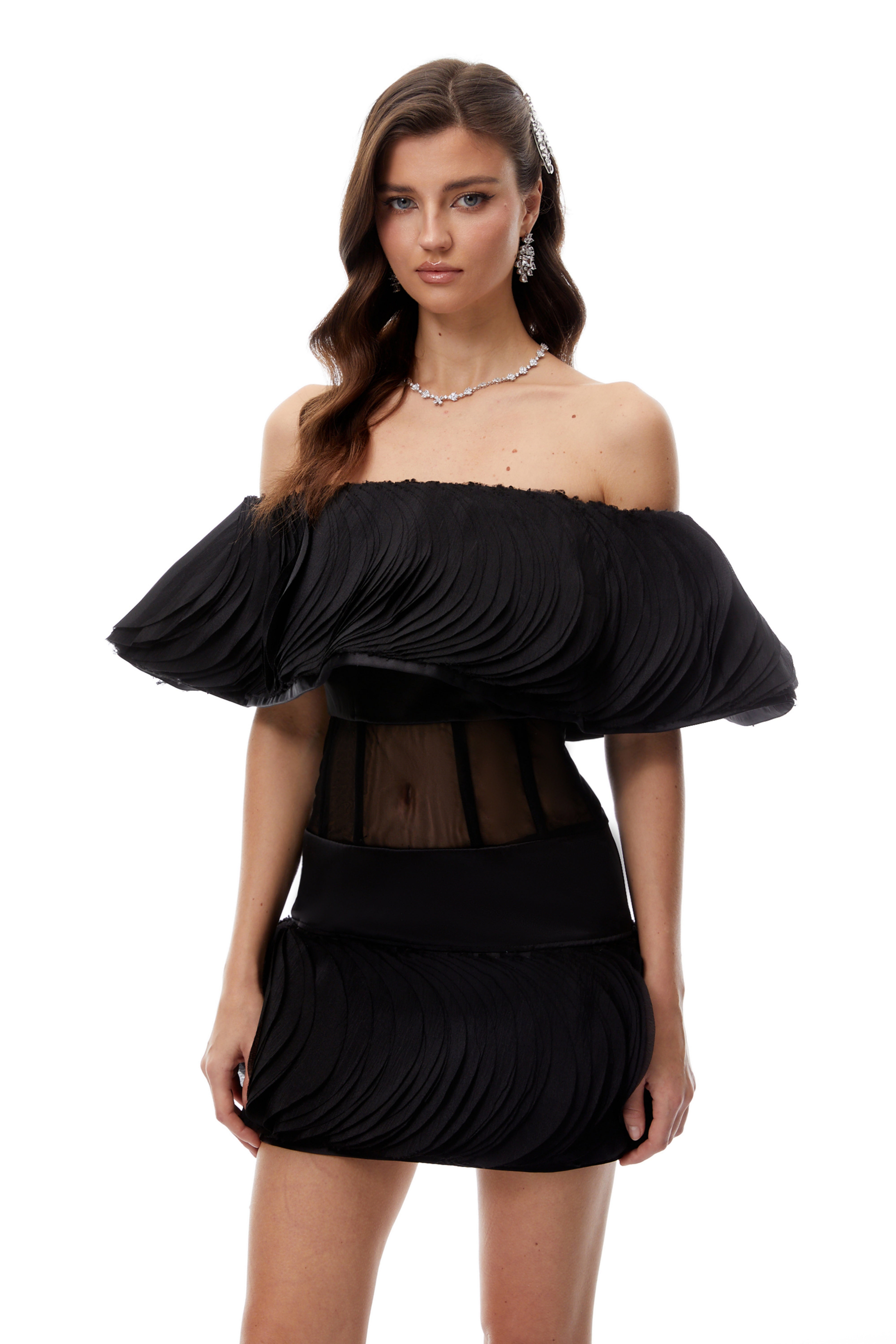 Mabel Black Layered Ruffled Mini Dress (Final Sale)