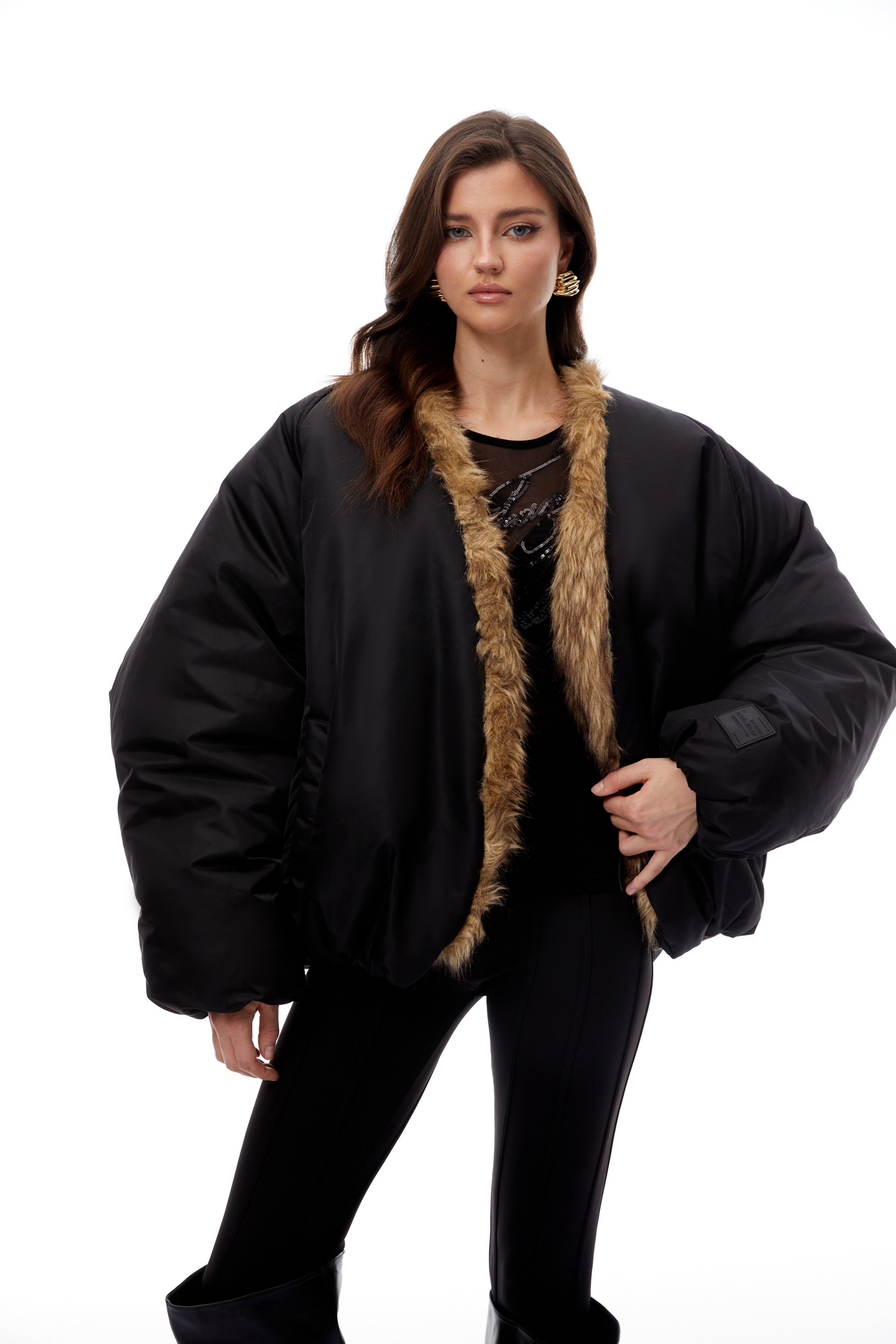 Mónica Black Fur Panel Quilted Coat