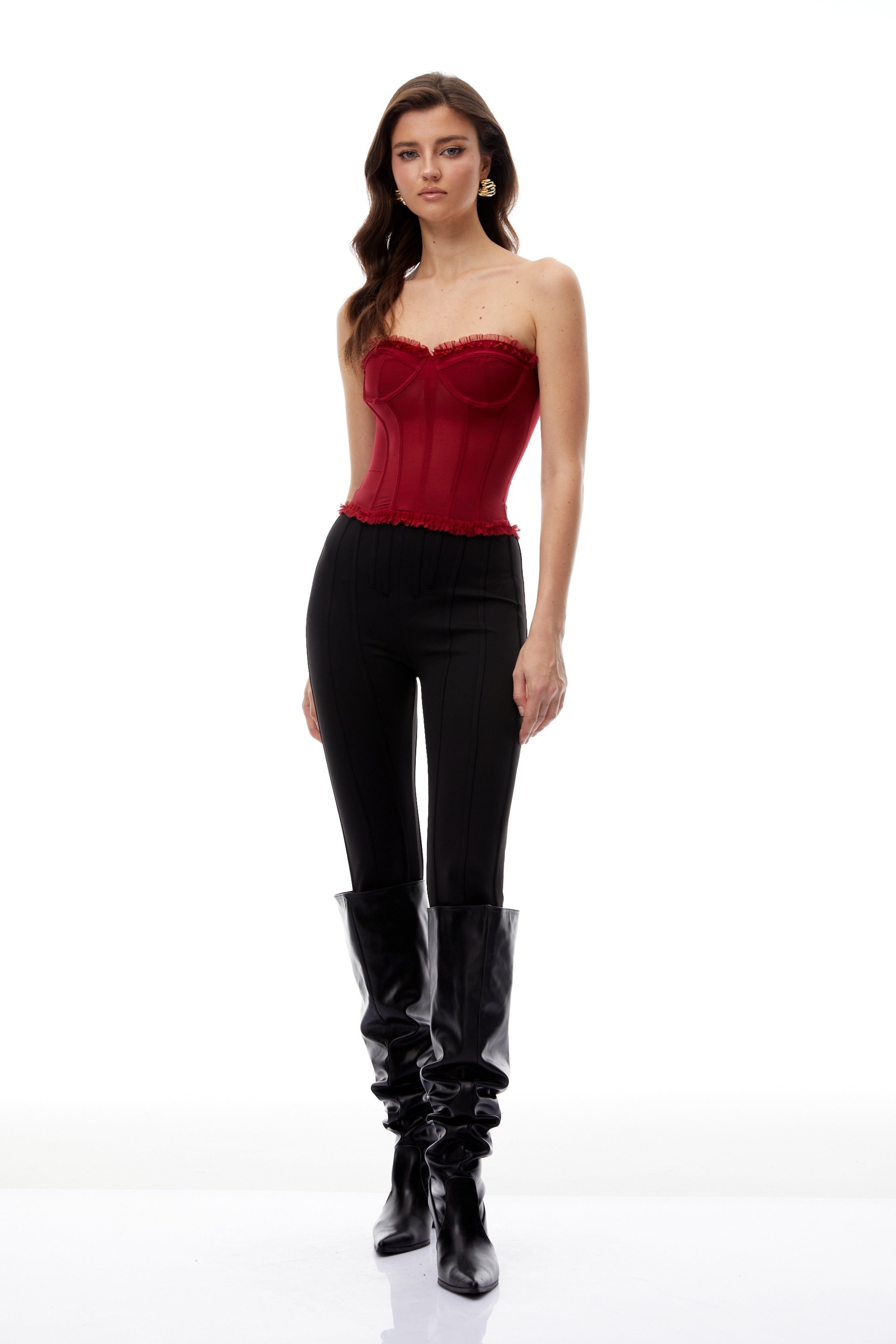 Winona Red Ruffled Trim Tulle Corset Top