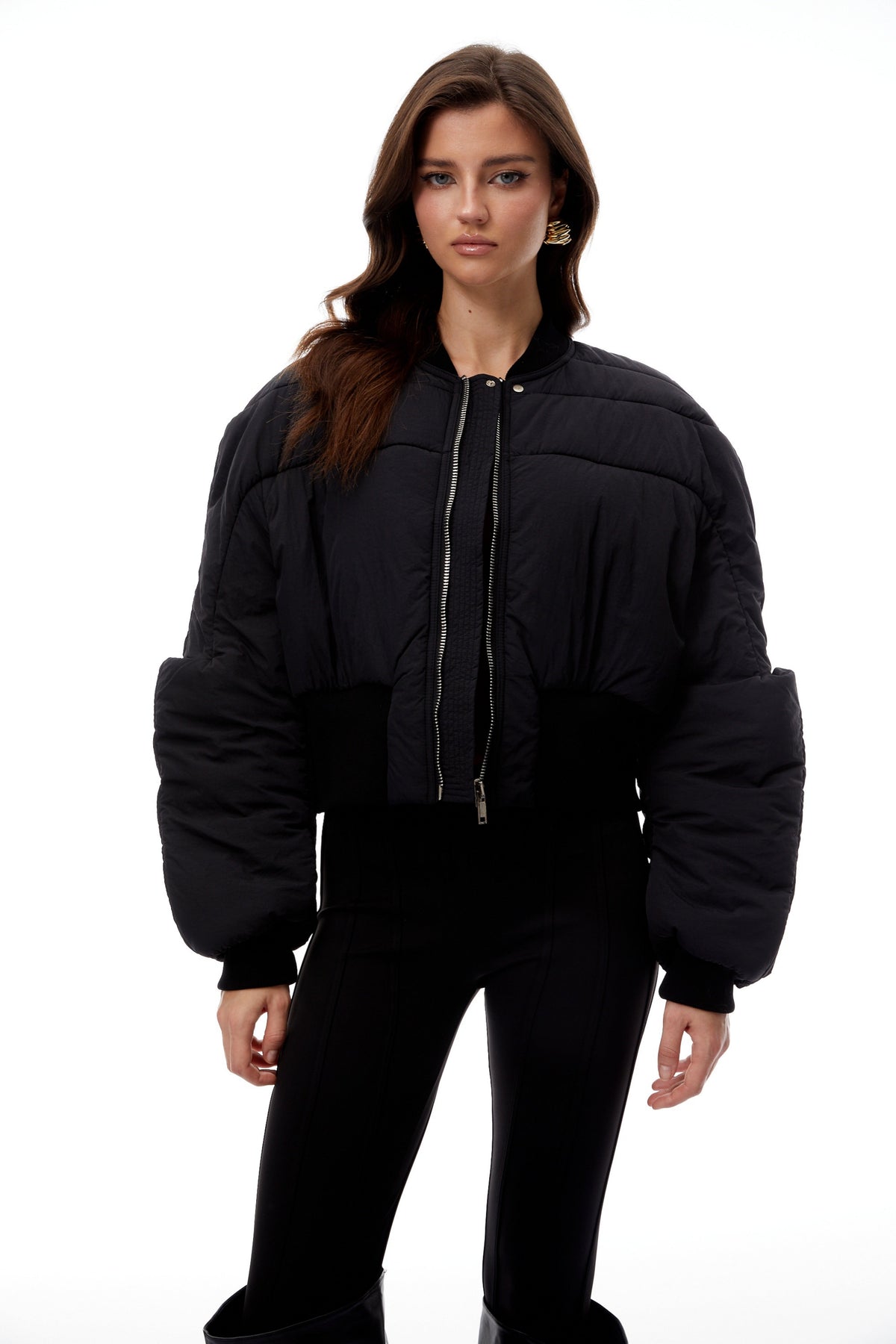 Winona Black Structured Bomber Down Jacket