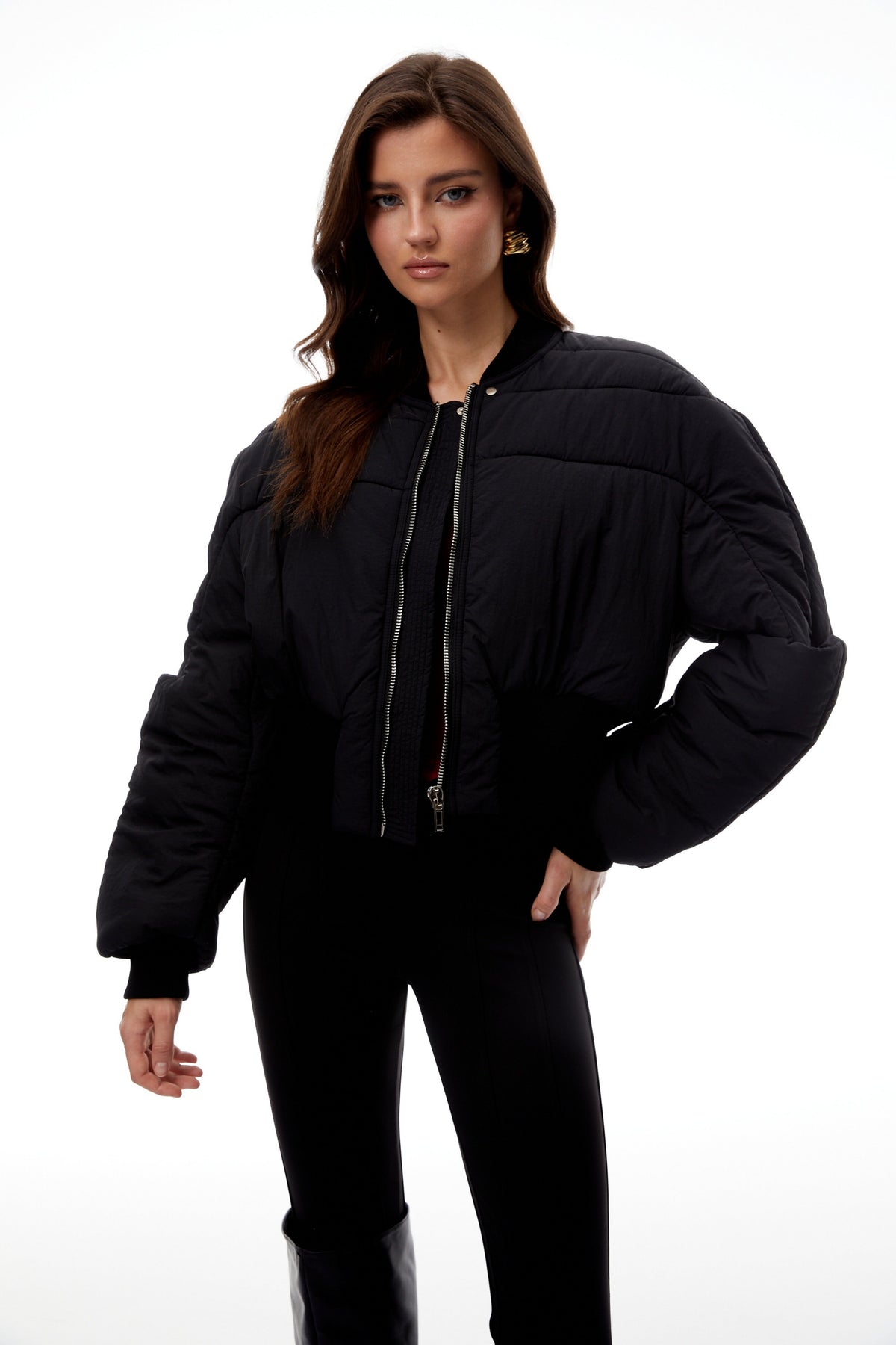 Winona Black Structured Bomber Down Jacket